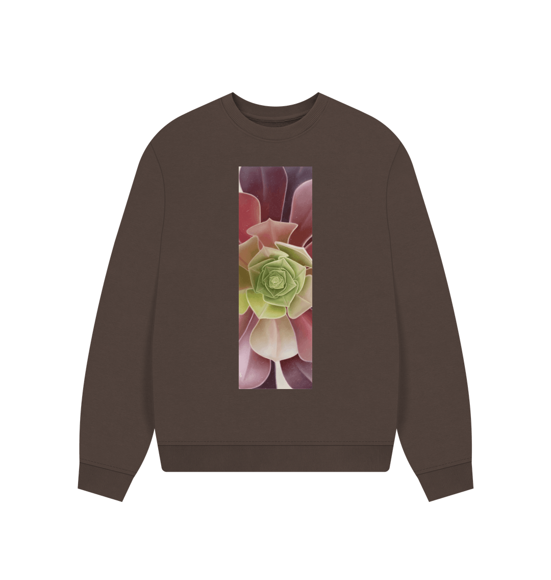 Chocolate Women\u2019s green to purple ombre succulent banner over sized hoodie.