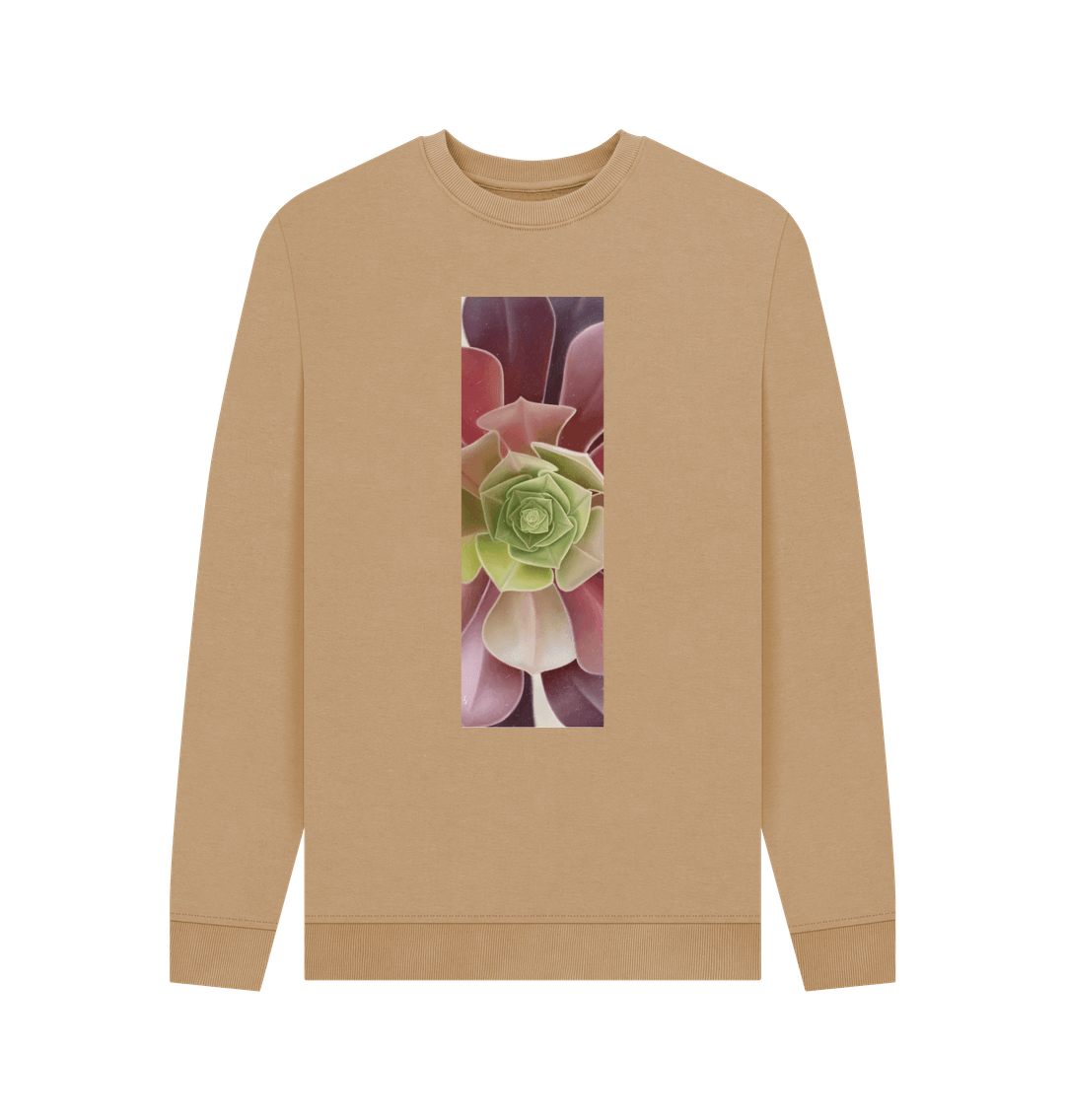 Sand Men\u2019s green to purple succulent banner sweater.
