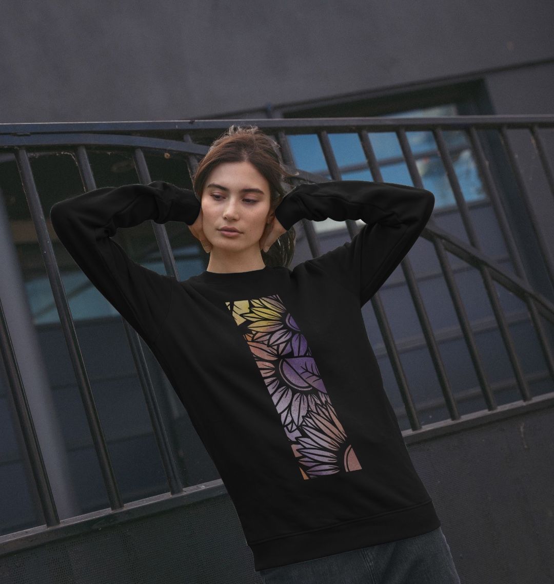 Women’s rainbow spray painted sunflower sweatshirt.