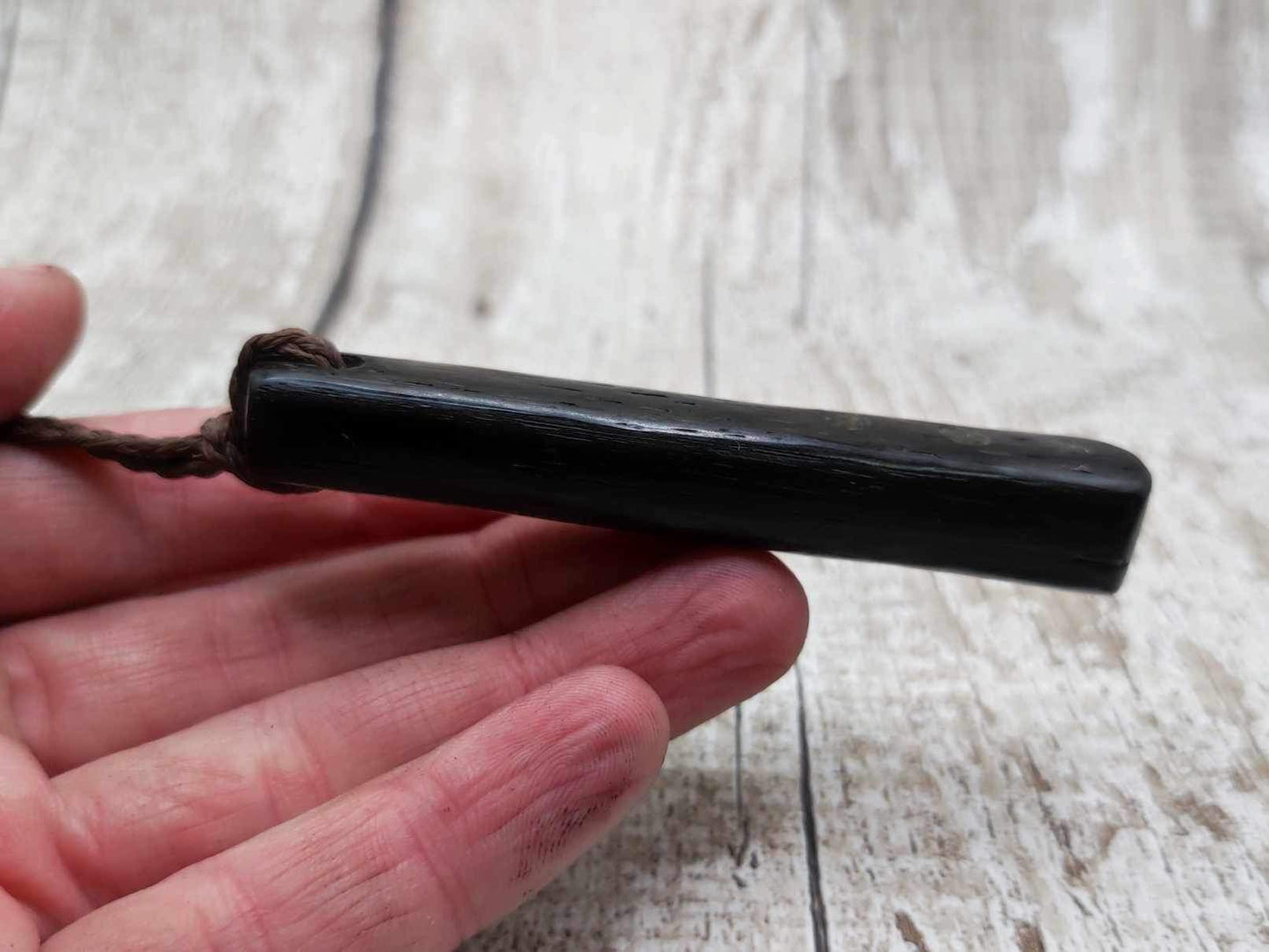 Bog oak + moldavite roimata carved pendant.