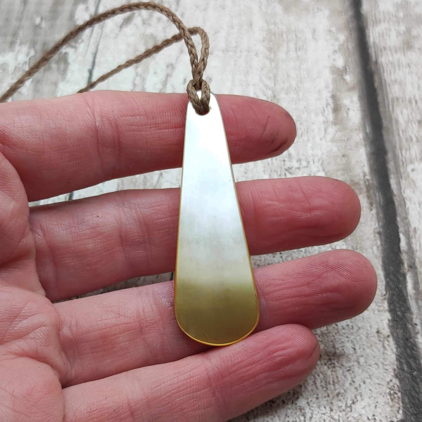 Mother of Pearl shell, roimata tear drop pendant.