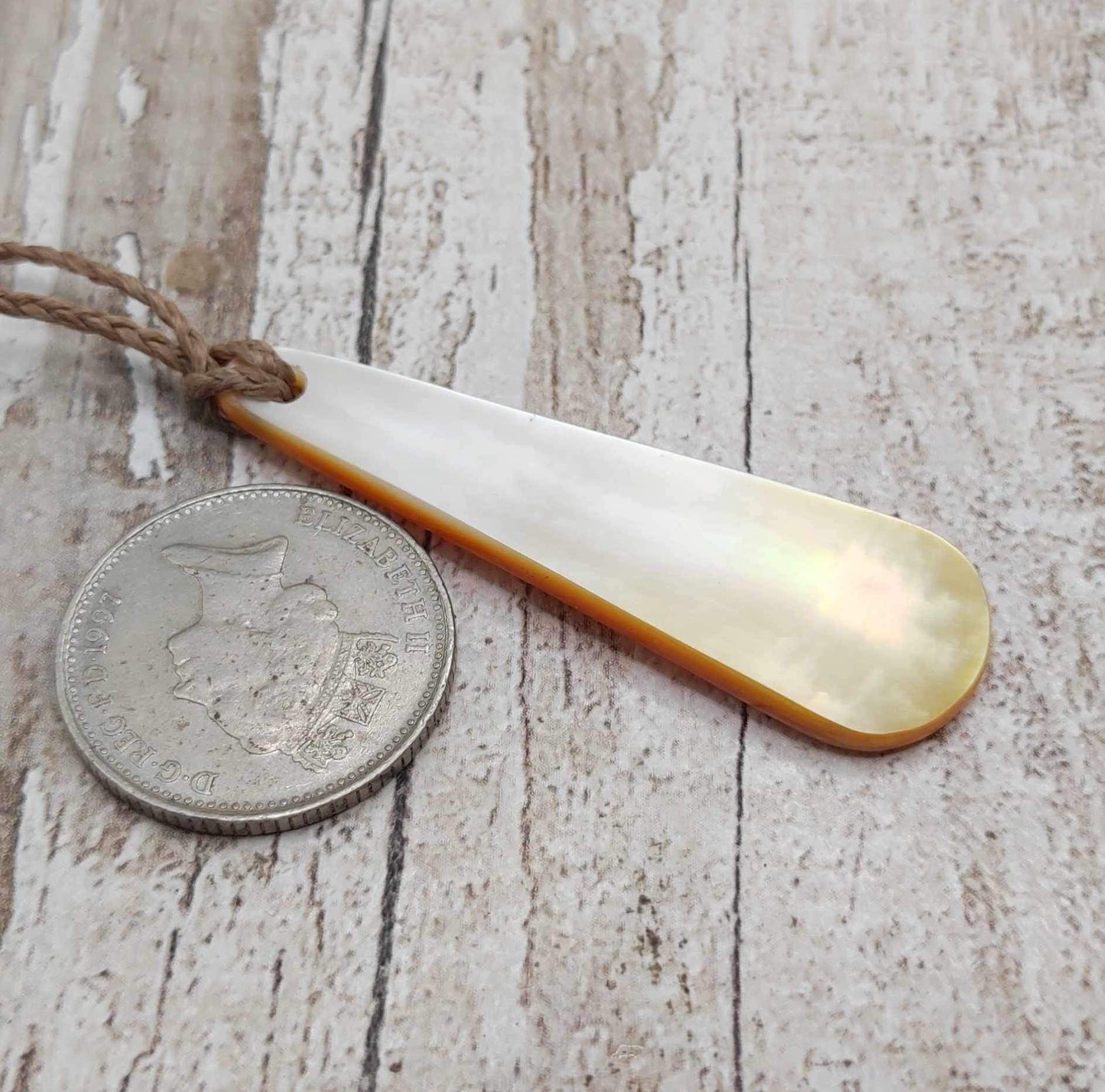 Mother of Pearl shell, roimata tear drop pendant.