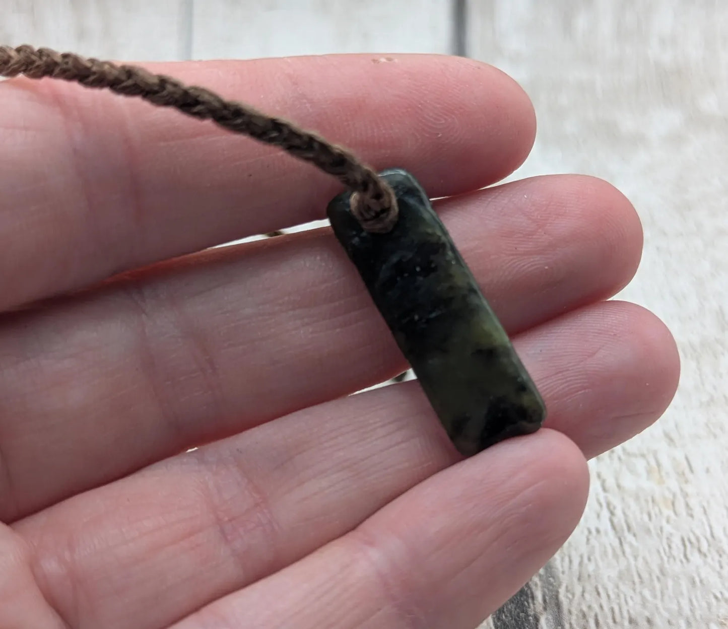Tumble polished Pounamu greenstone jade adjustable bracelet.