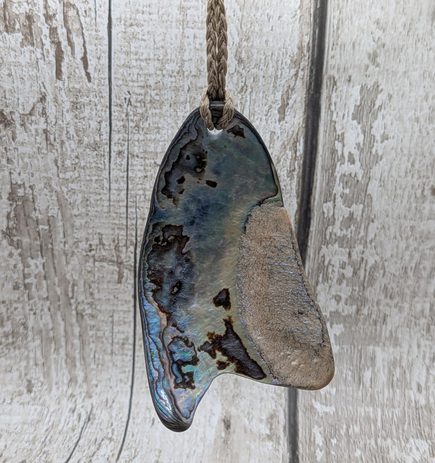 Large Freeform NZ Pāua Shell Pendant – Iridescent Abalone Statement Necklace, Natural statement Beach Jewellery.