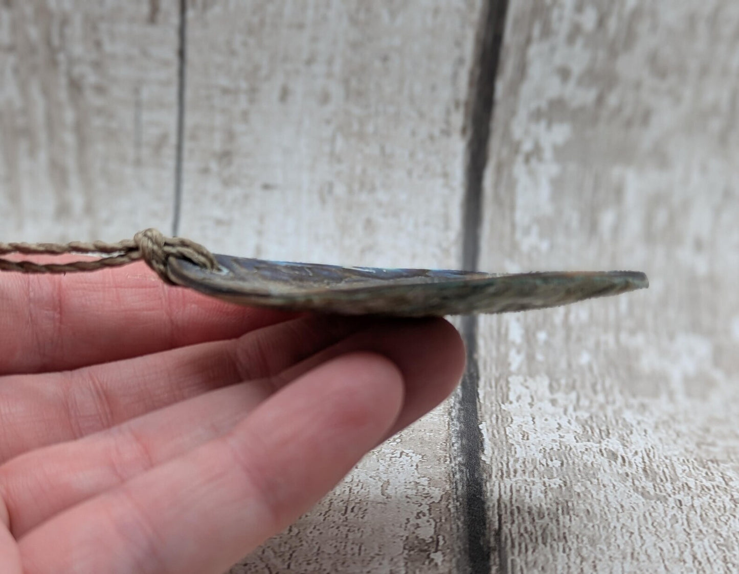New Zealand rainbow pāua large year drop statement pendant, ocean themed, natural statement amulet.