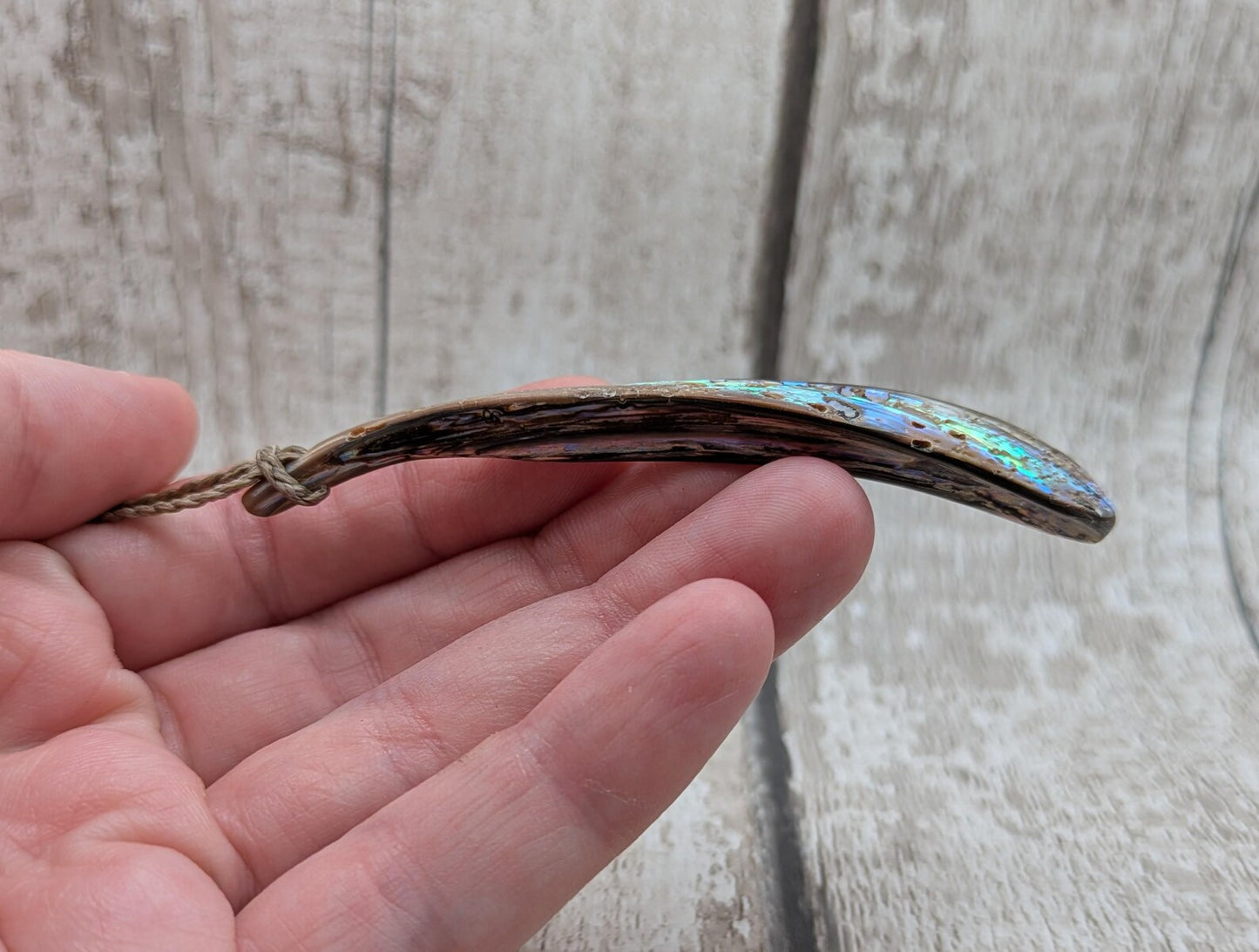 New Zealand rainbow pāua rim drop pendant.