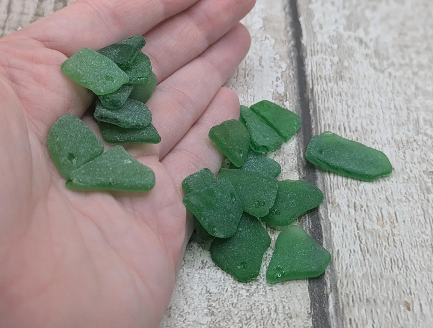 Tiny top drilled green sea glass, naturally tumbled, locally resourced crafting material, jewellery making beads.