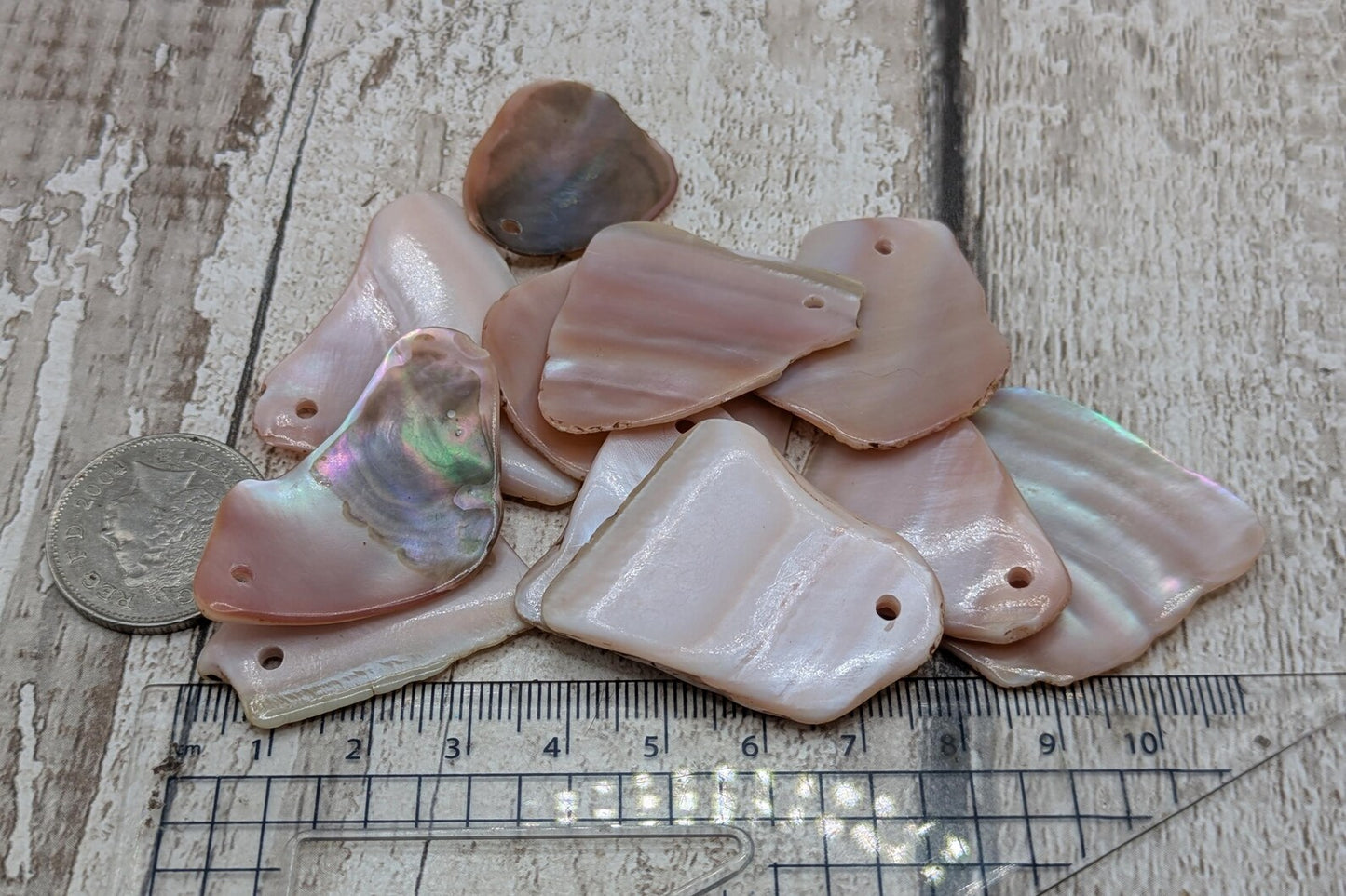 10 New Zealand Freshwater Mussel Shell Pendant Beads, Tumbled, Drilled & Polished, Natural Iridescent, Pearlescent Craft Beads for Jewellery