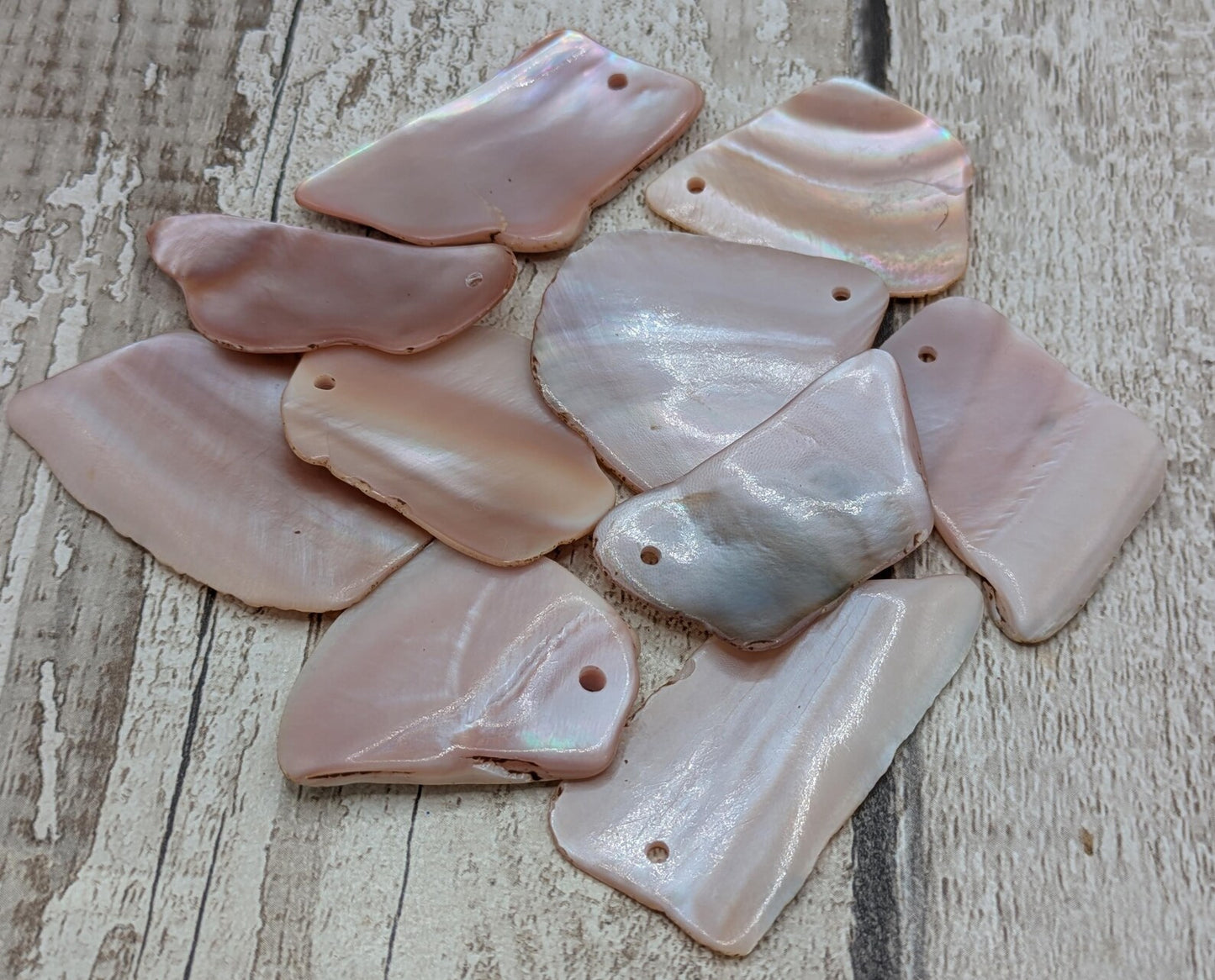 10 New Zealand Freshwater Mussel Shell Pendant Beads, Tumbled, Drilled & Polished, Natural Iridescent, Pearlescent Craft Beads for Jewellery