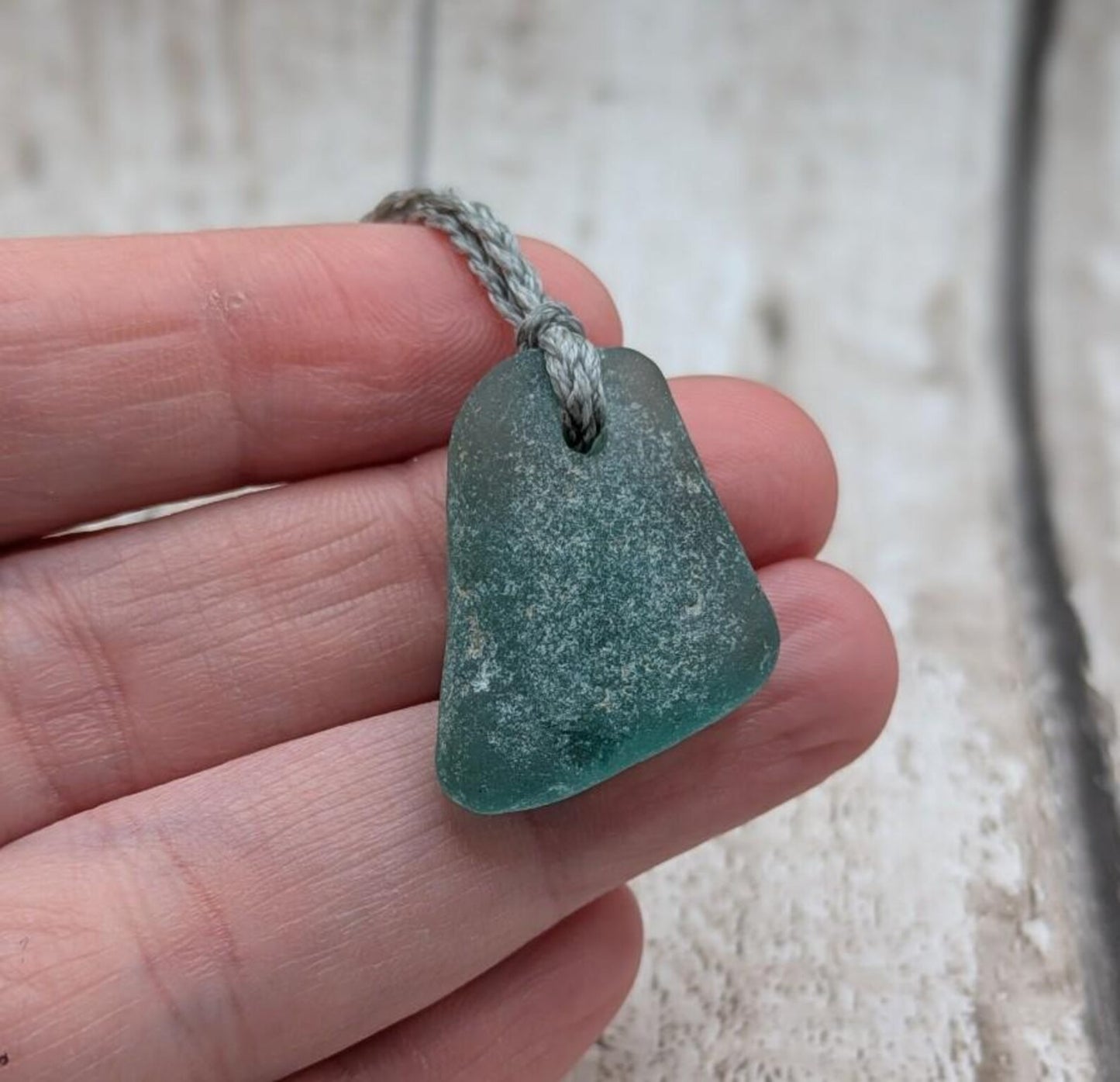 One Blue Naturally Frosted Thames Sea Glass Pendant – Teal or White Beach Glass Necklace – UK Foraged Eco Jewellery – Adjustable Cord Necklace.