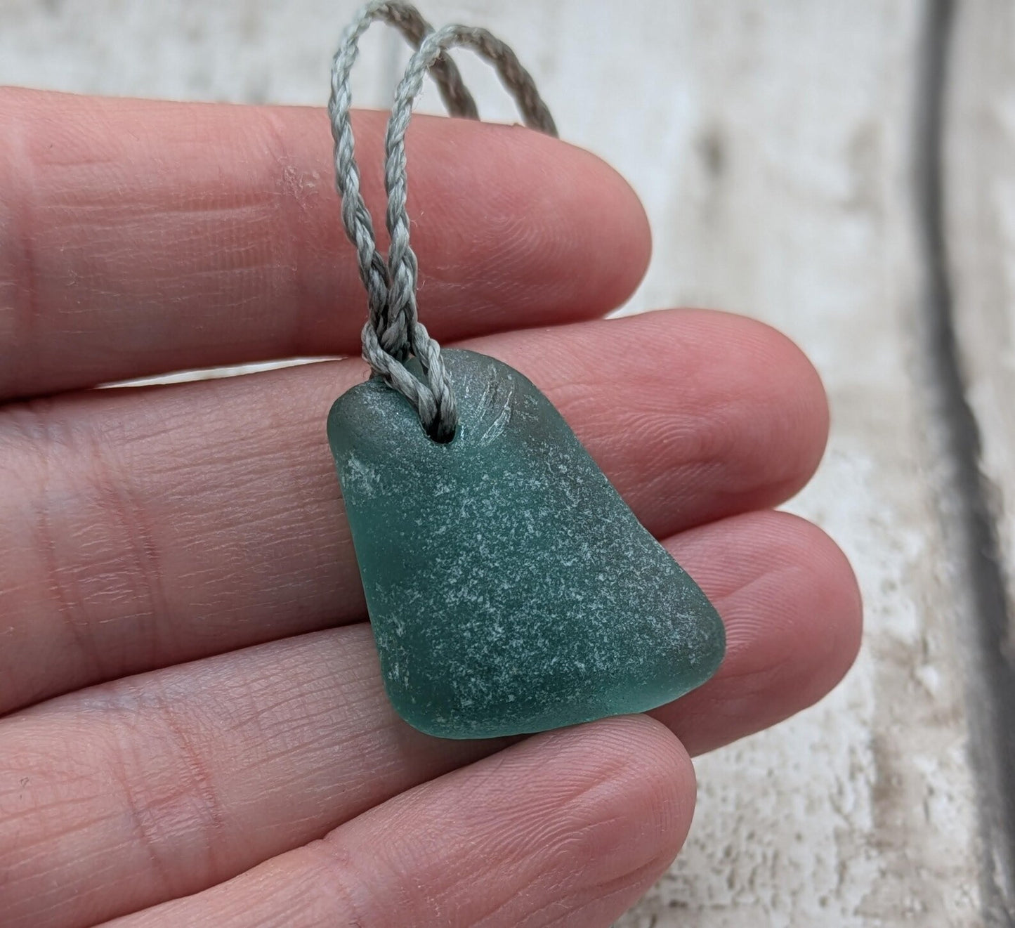 One Blue Naturally Frosted Thames Sea Glass Pendant – Teal or White Beach Glass Necklace – UK Foraged Eco Jewellery – Adjustable Cord Necklace.