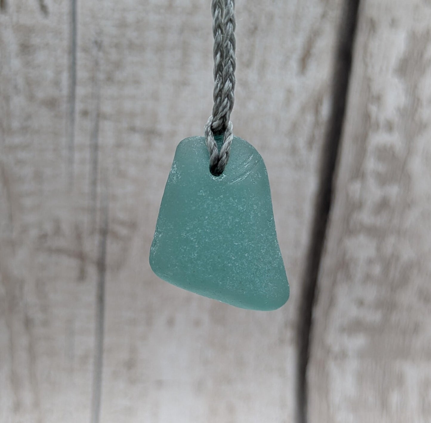 One Blue Naturally Frosted Thames Sea Glass Pendant – Teal or White Beach Glass Necklace – UK Foraged Eco Jewellery – Adjustable Cord Necklace.