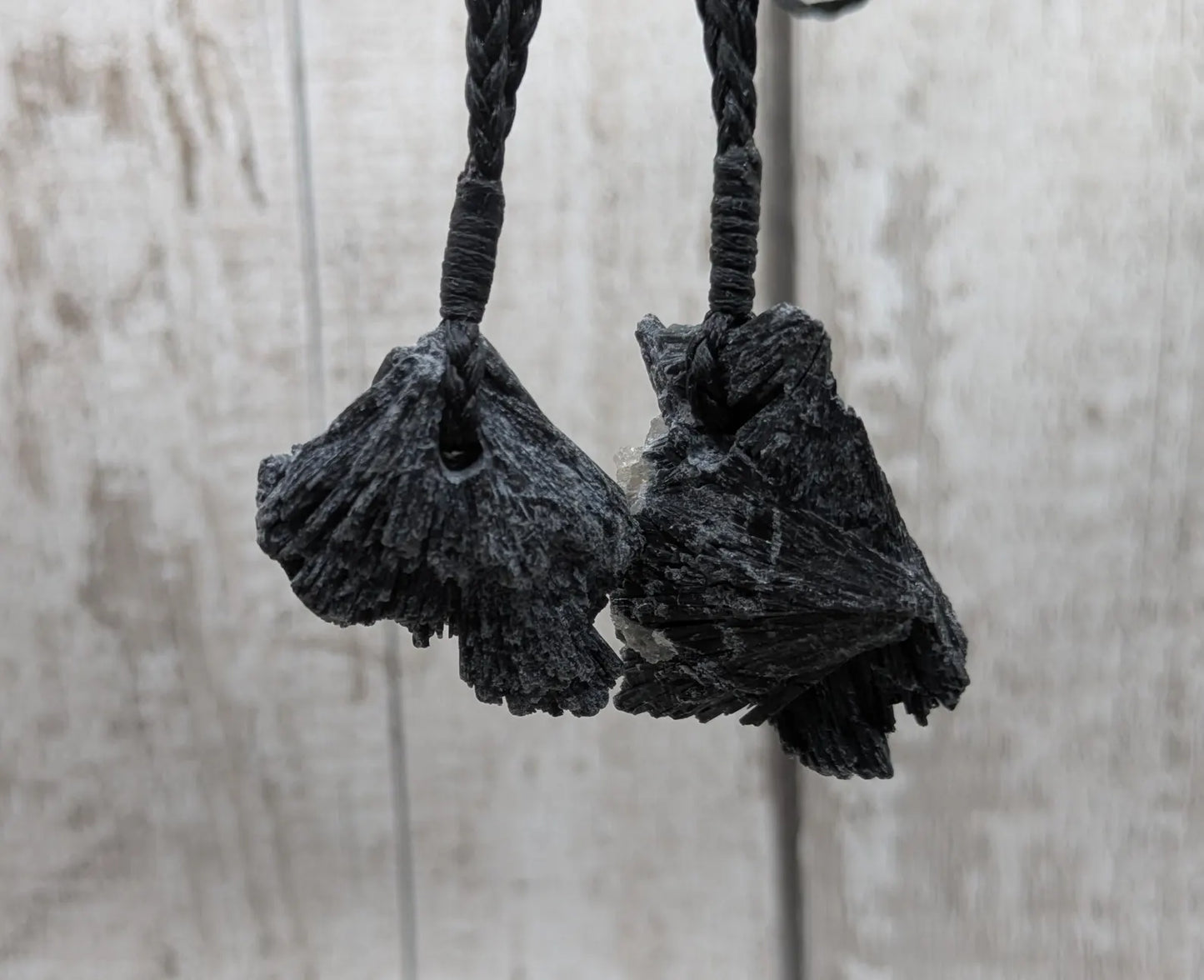 Raw Black Kyanite Fan Pendant – Natural Healing Crystal Necklace, simple and casual jewellery, Each Unique, Handmade Cord Setting