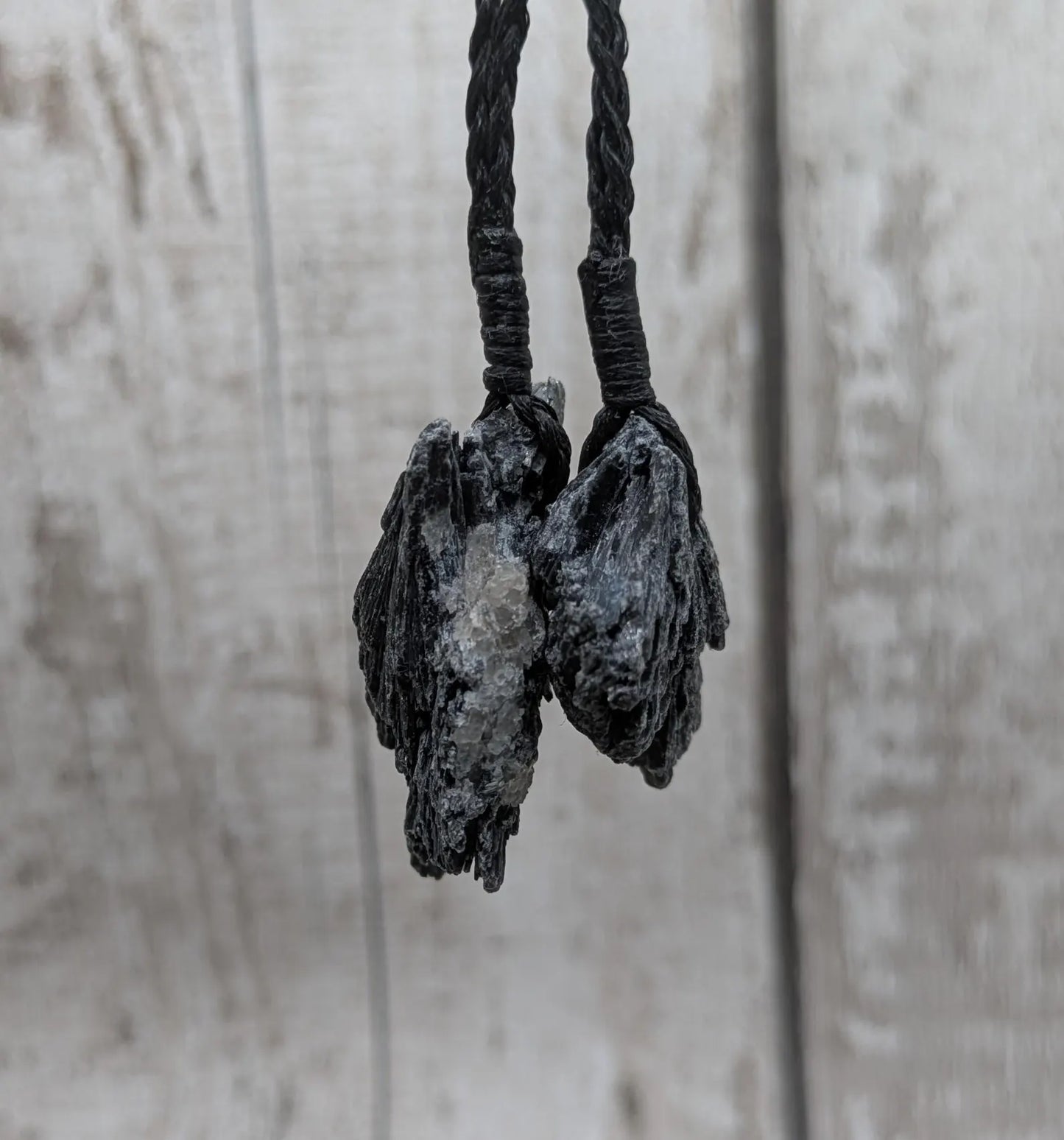 Raw Black Kyanite Fan Pendant – Natural Healing Crystal Necklace, simple and casual jewellery, Each Unique, Handmade Cord Setting
