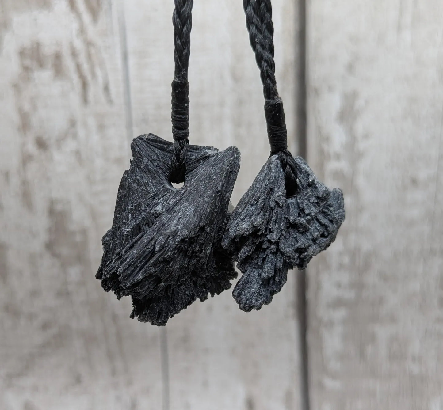 Raw Black Kyanite Fan Pendant – Natural Healing Crystal Necklace, simple and casual jewellery, Each Unique, Handmade Cord Setting