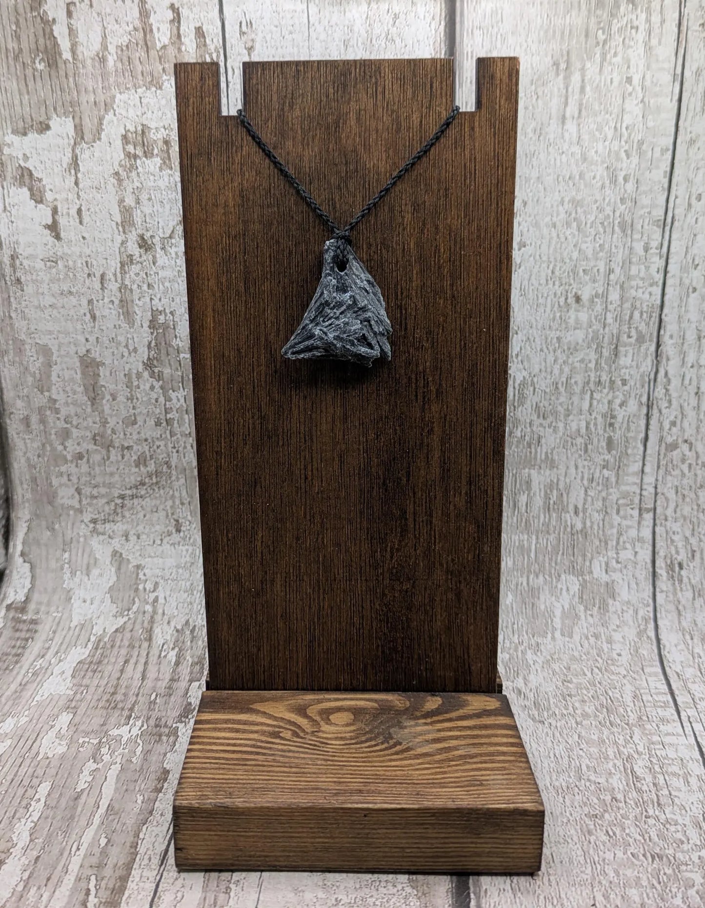 Raw Black Kyanite Fan Pendant – Natural Healing Crystal Necklace, simple and casual jewellery, Each Unique, Handmade Cord Setting