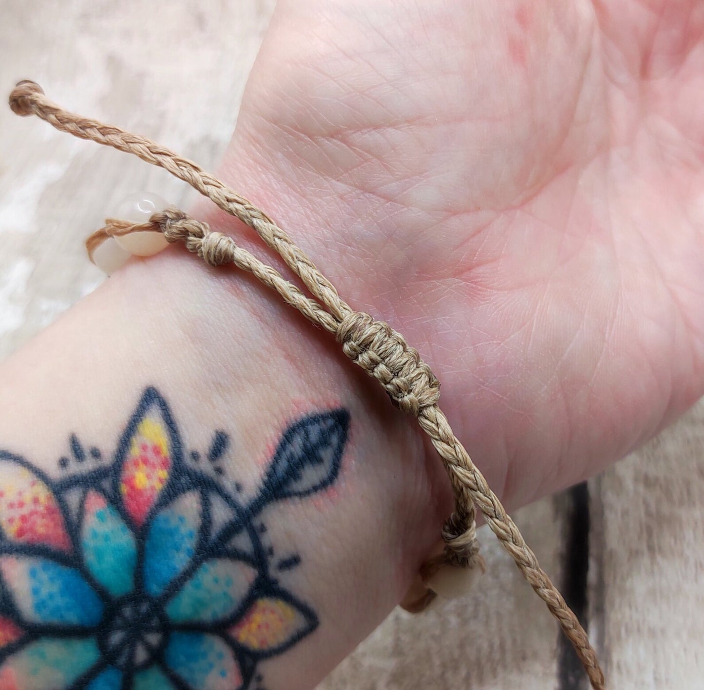 Peach adventurine beaded macrame woven bracelet.