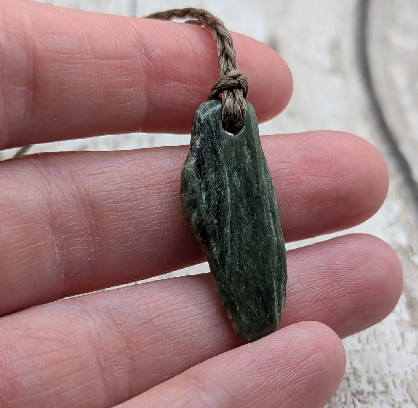 Tumble polished New Zealand Pounamu Jade Necklace – Raw Greenstone Offcut crystal Pendant on Cord, simple spiritual jewellery.