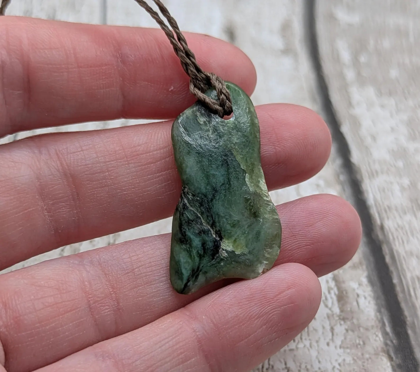 Tumble polished New Zealand Pounamu Jade Necklace – Raw Greenstone Offcut crystal Pendant on Cord, simple spiritual jewellery.