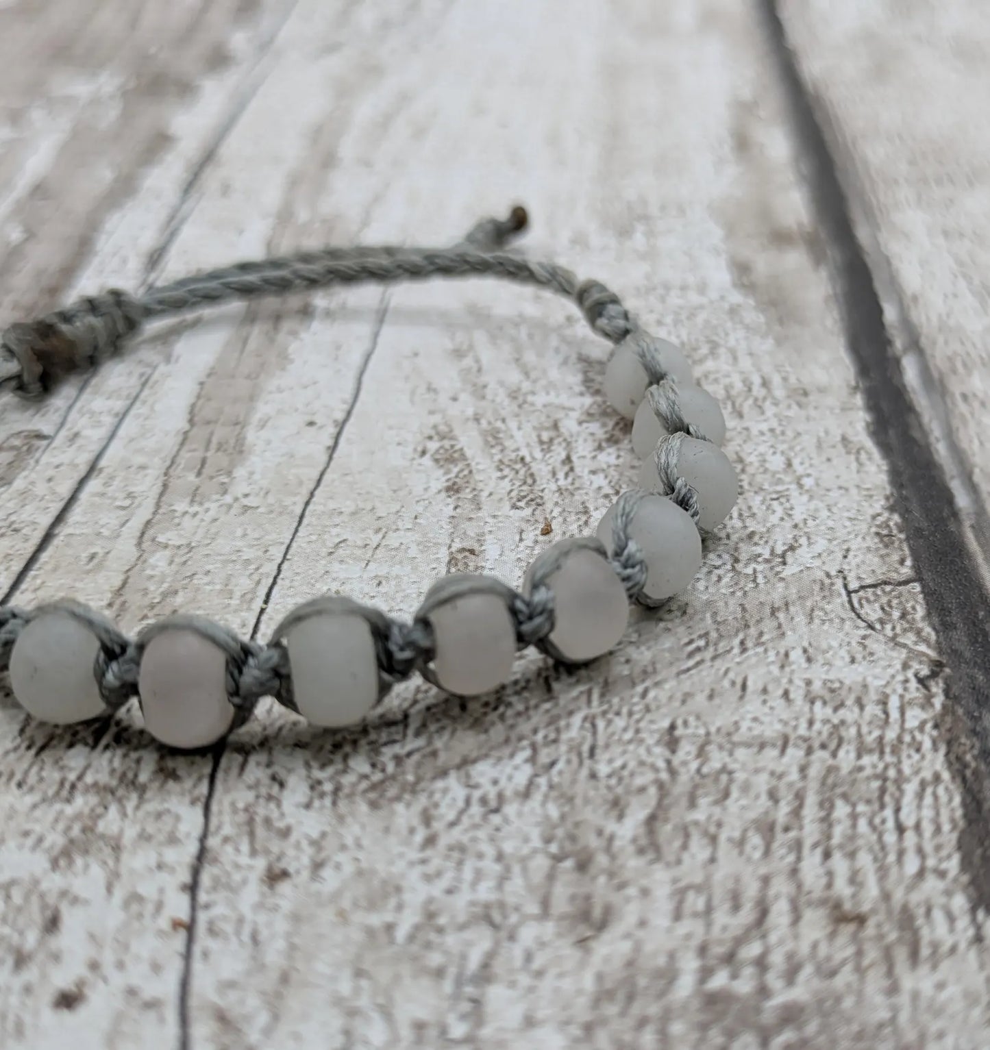 Frosted quartz rondelle adjustable bracelet.
