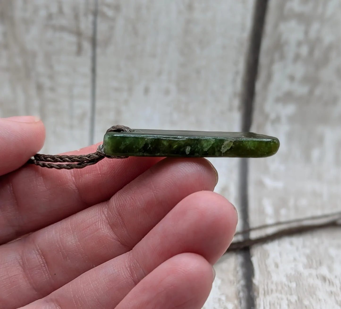 Tumble polished New Zealand Pounamu Jade Necklace – Raw Greenstone Offcut crystal Pendant on Cord, simple spiritual jewellery.