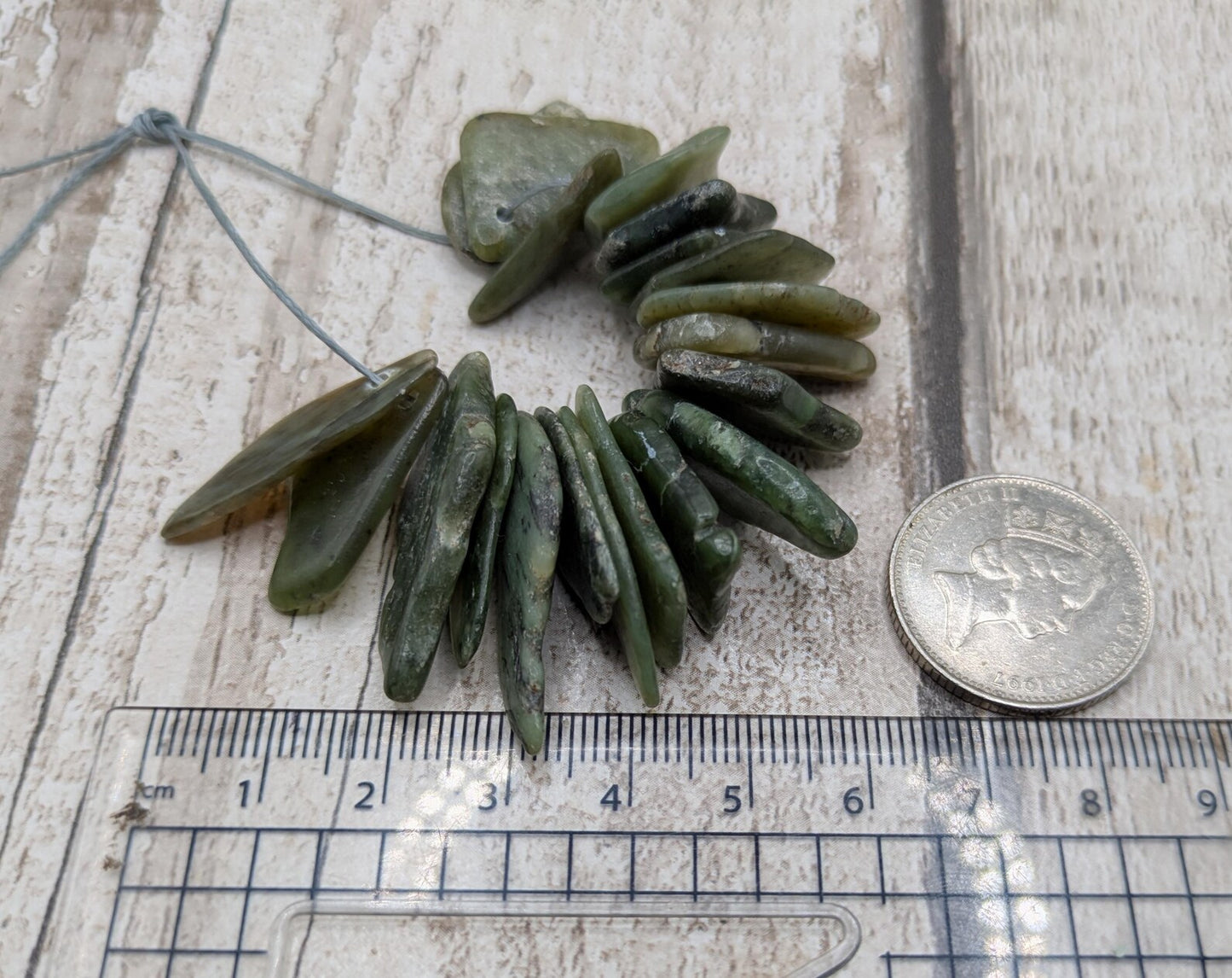 20 Top-Drilled chunky New Zealand Pounamu Beads – Tumble polished Greenstone Offcuts for Jewellery Making and craft projects.