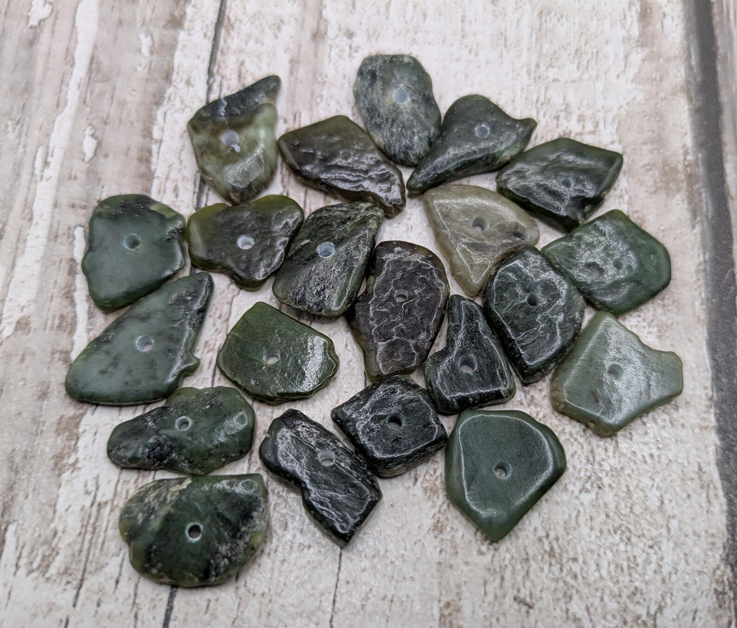 20 Centre-Drilled chunky New Zealand Pounamu Beads – Tumble polished Greenstone Offcuts for Jewellery Making and craft projects.