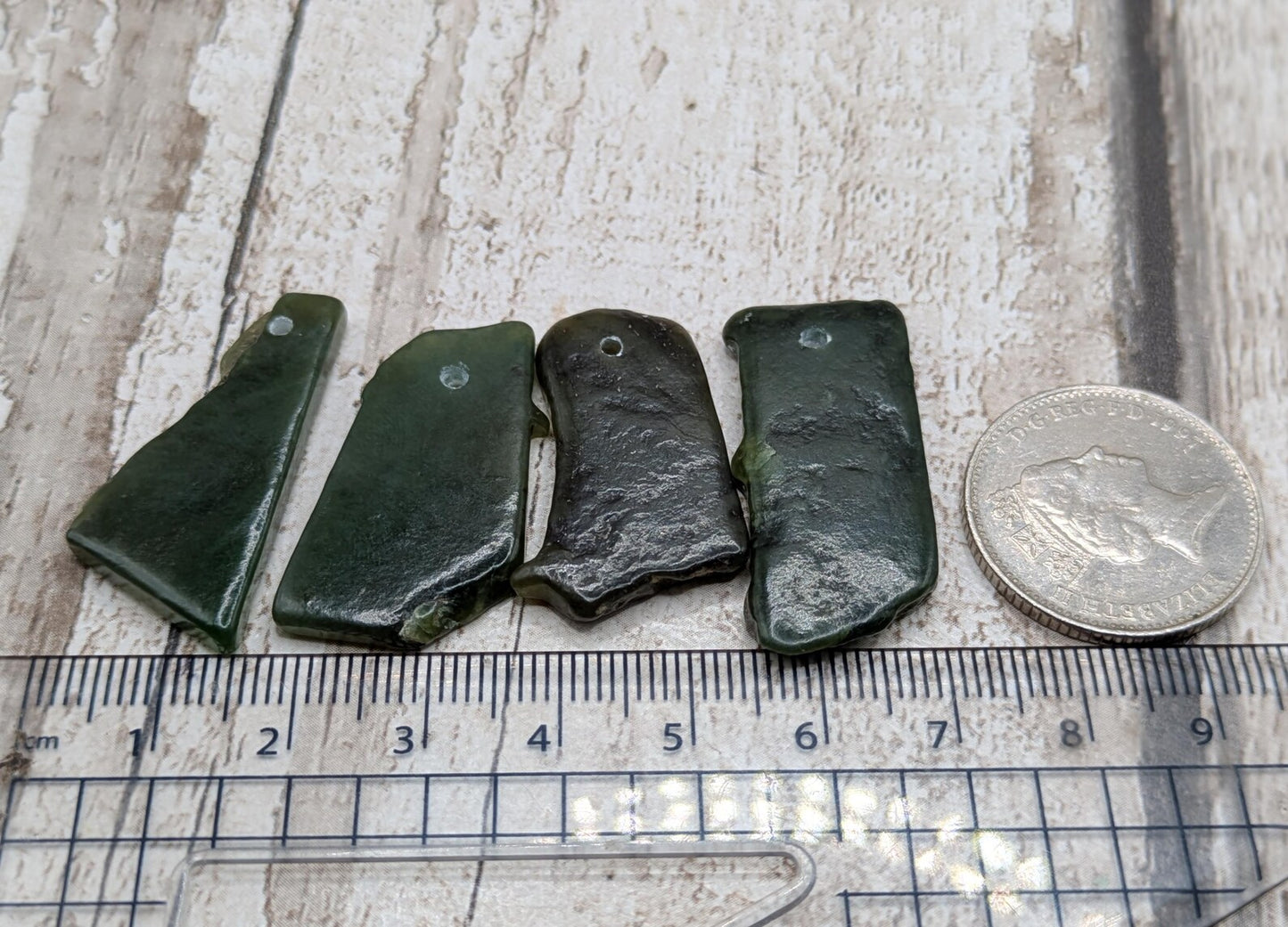 4 Centre-Drilled New Zealand Pounamu pendant Beads – Tumble polished Greenstone Offcuts for Jewellery Making and craft projects.