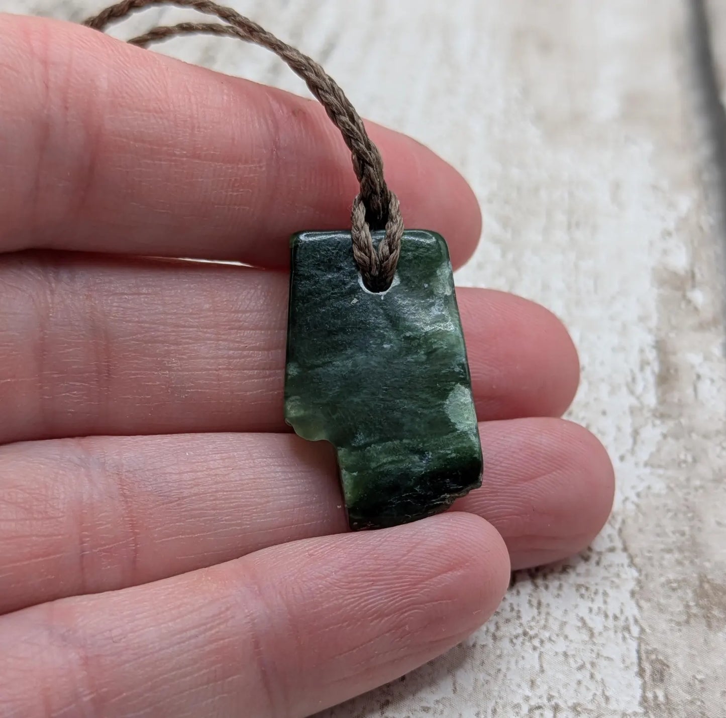 Tumble polished New Zealand Pounamu Jade Necklace – Raw Greenstone Offcut crystal Pendant on Cord, simple spiritual jewellery.