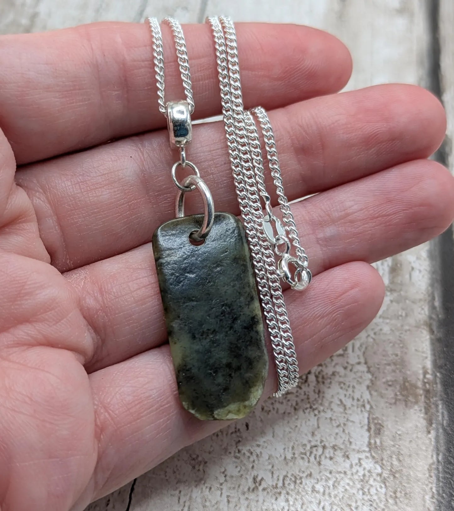 New Zealand Pounamu Jade Pendant on Sterling Silver Chain – Tumbled polished Greenstone Necklace, spiritual talisman, cultural amulet.