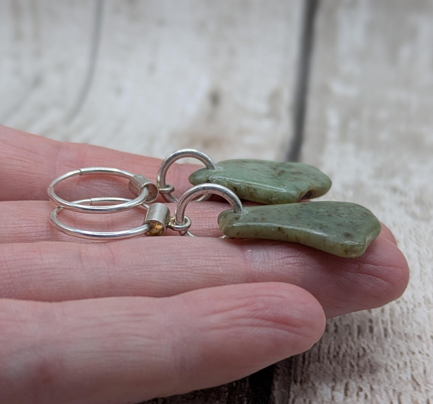 New Zealand Greenstone pounamu jade hoop earrings.