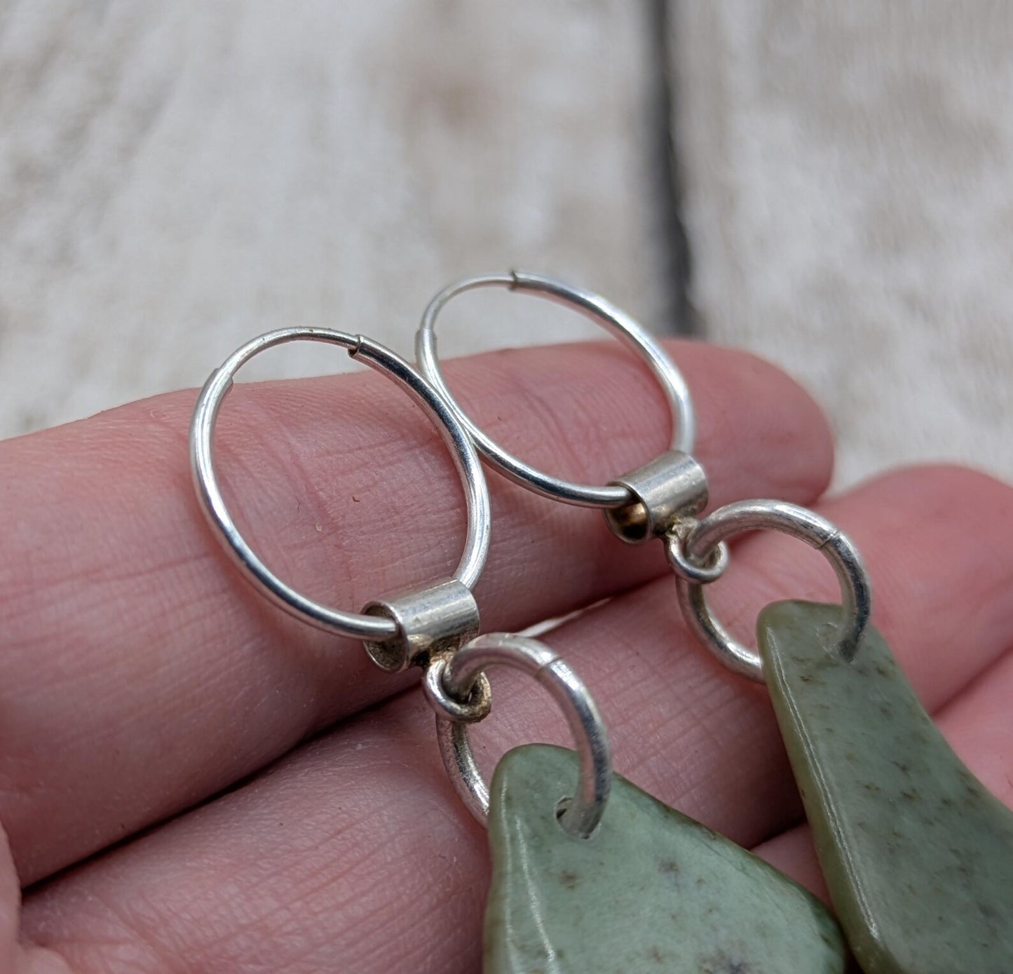 New Zealand Greenstone pounamu jade hoop earrings.