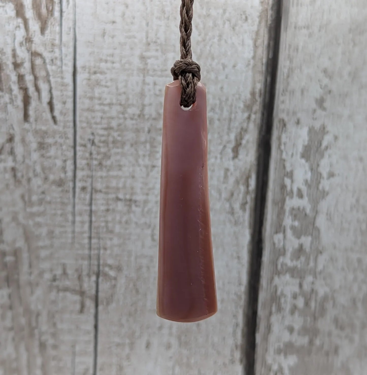 New Zealand pink freshwater mussel shell roimata pendant.