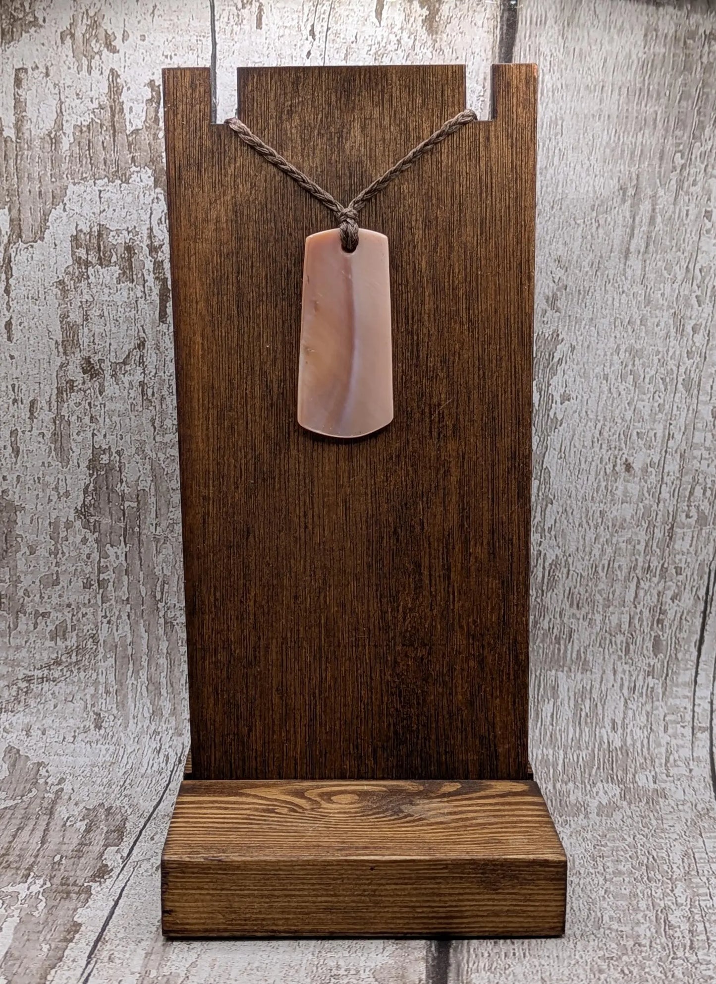 New Zealand pink freshwater mussel shell Toki style pendant.