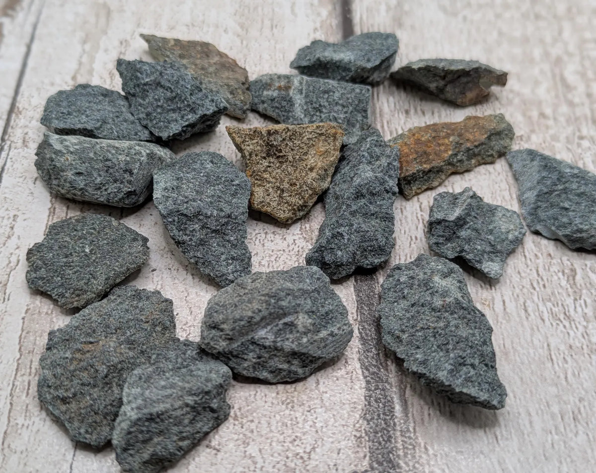 Single raw chunk of preseli bluestone mineral.
