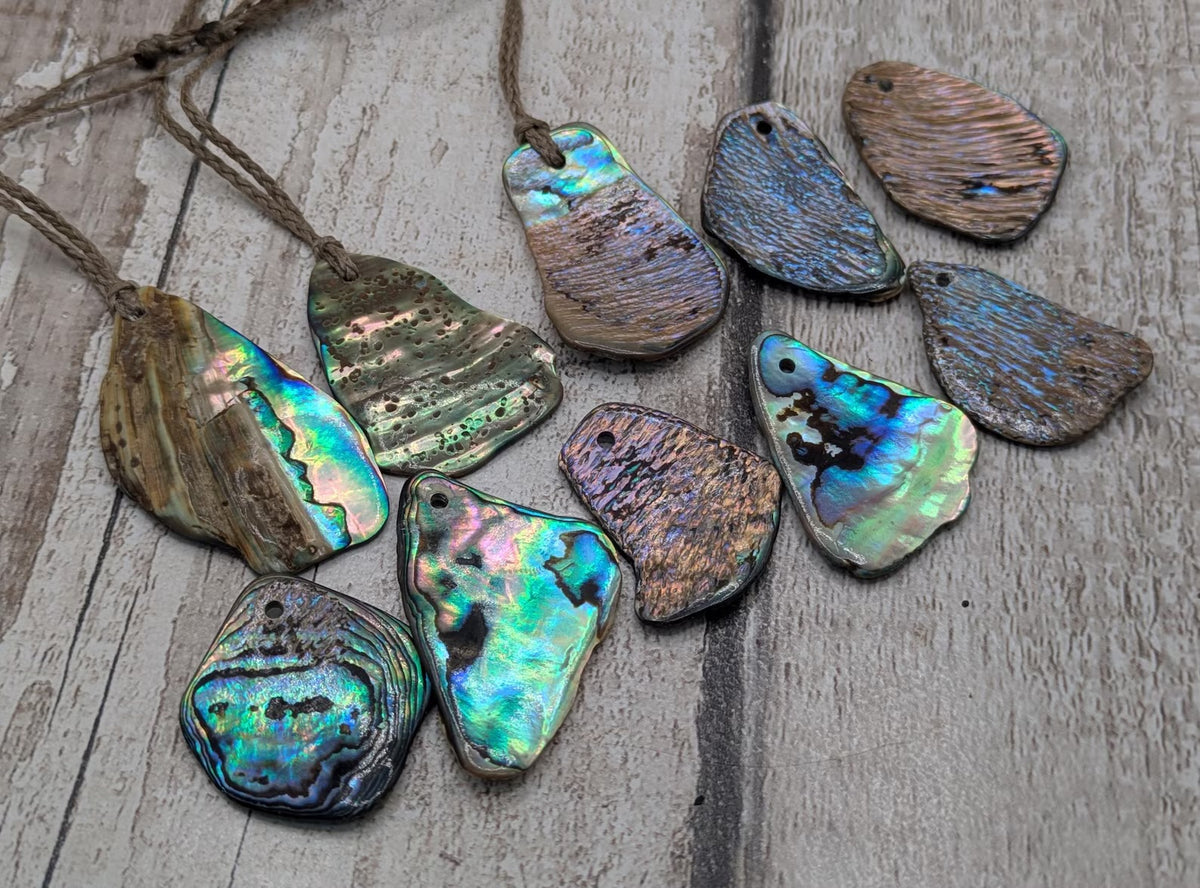 Random small Freeform NZ Pāua Shell Pendant – Iridescent beach combed wild Abalone
