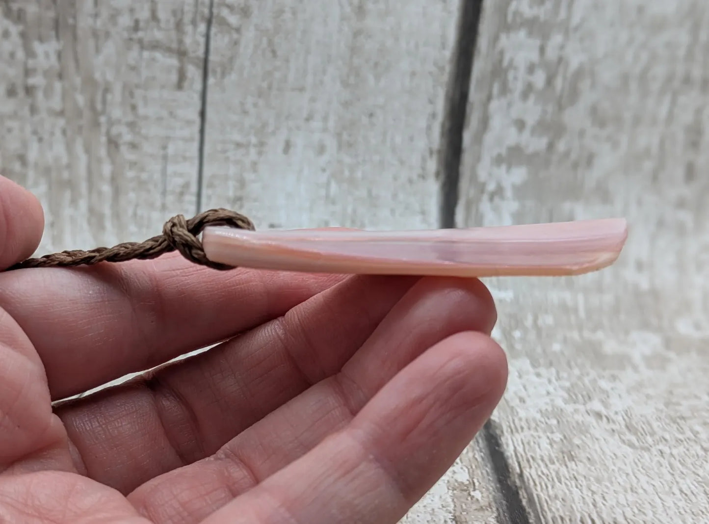 New Zealand fresh water pink mussel Toki style pendant.