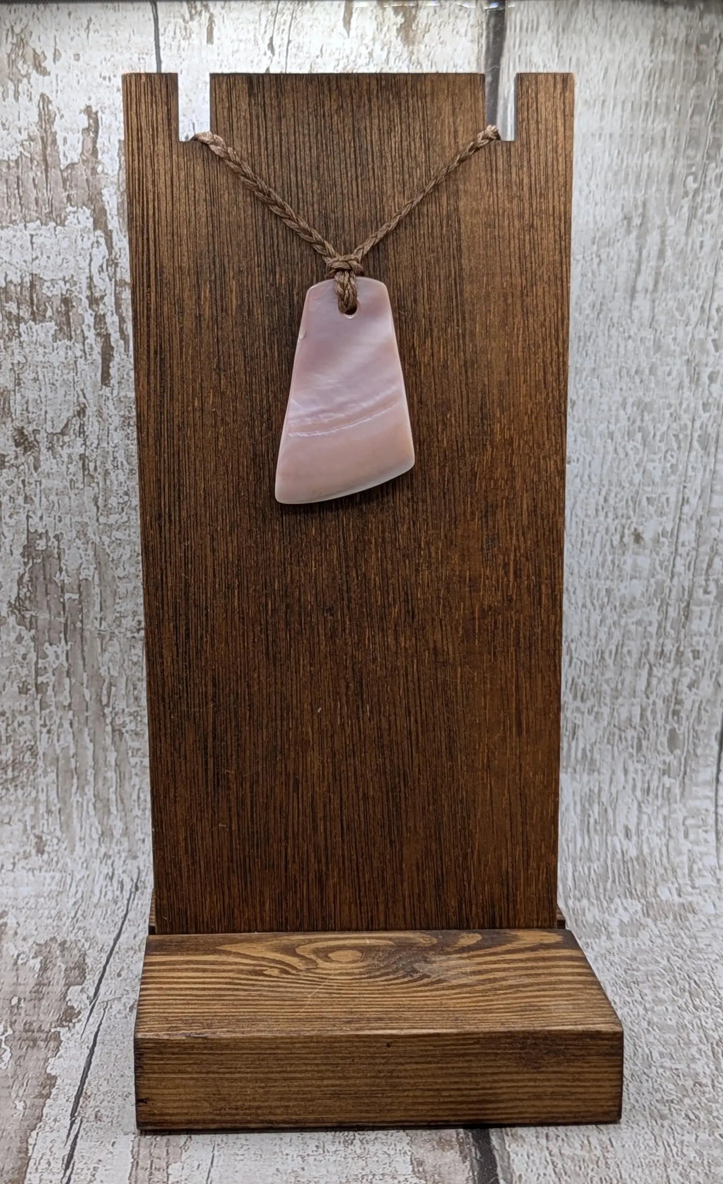 New Zealand pink freshwater mussel Toki style pendant.