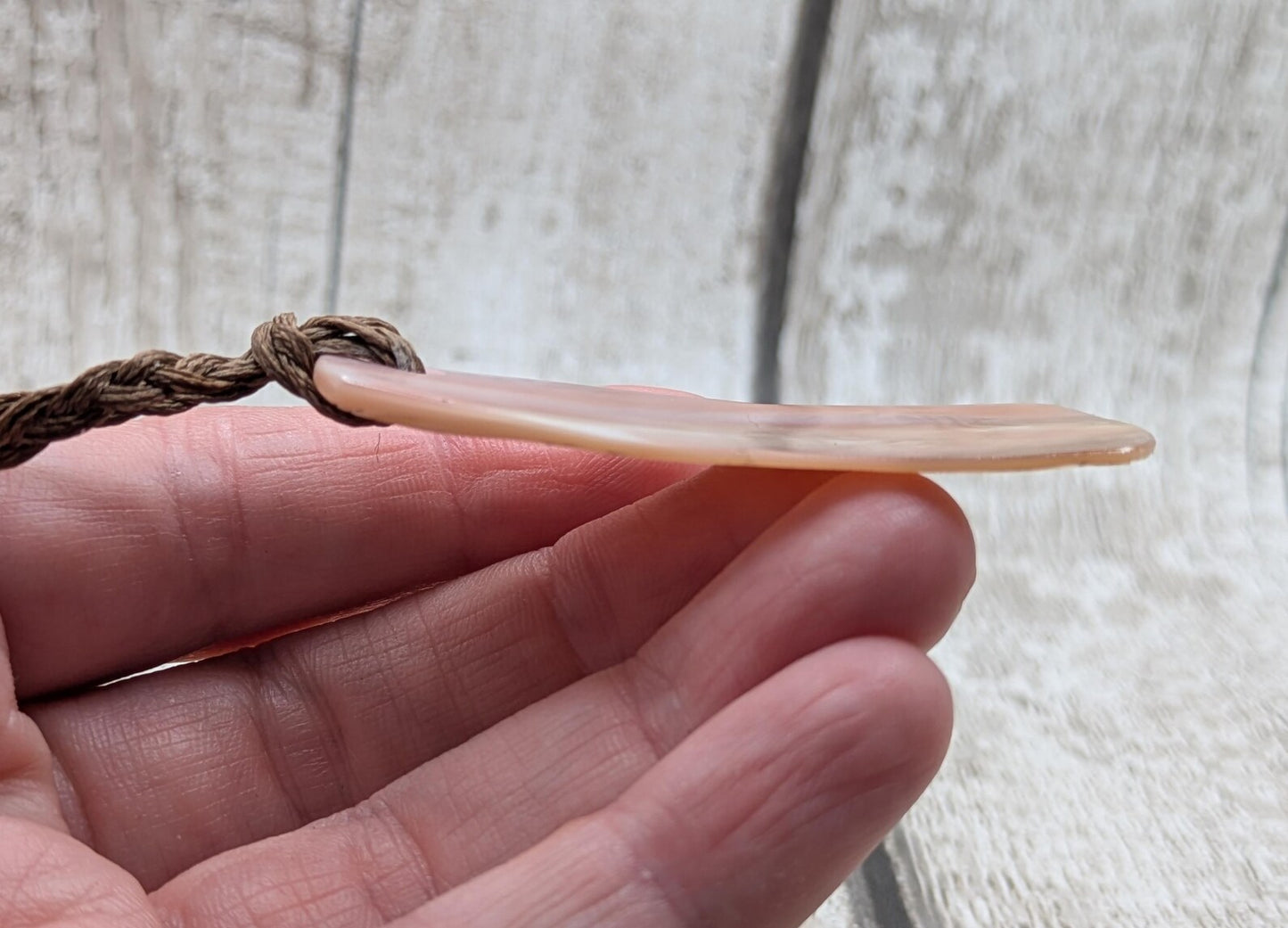 New Zealand Fresh water pink mussel shell roimata styled pendant.