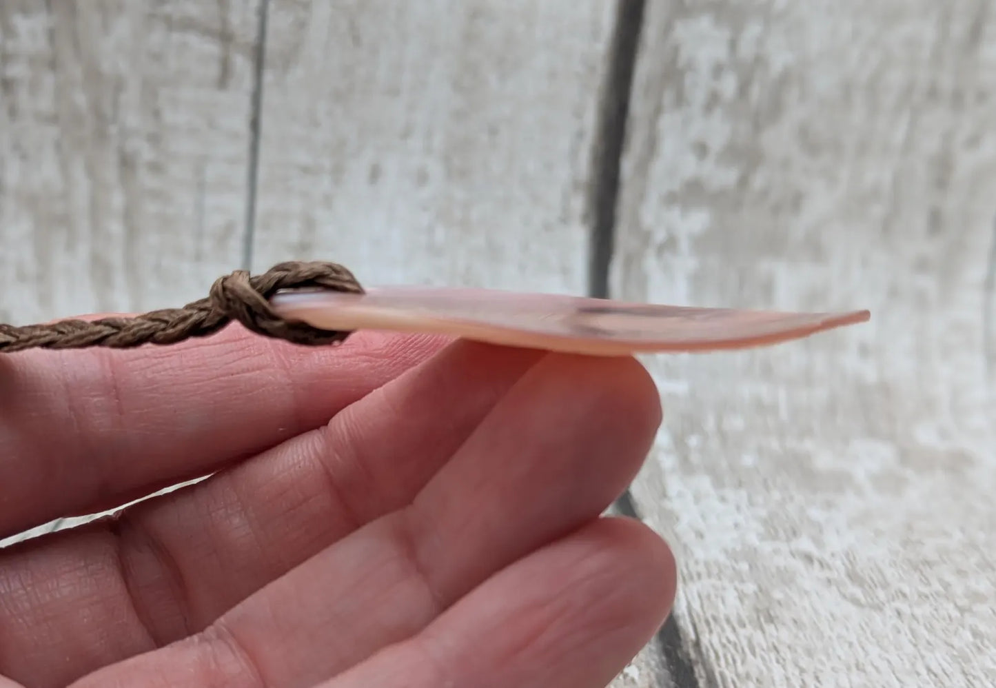 New Zealand Freshwater pink mussel shell tear drop pendant.