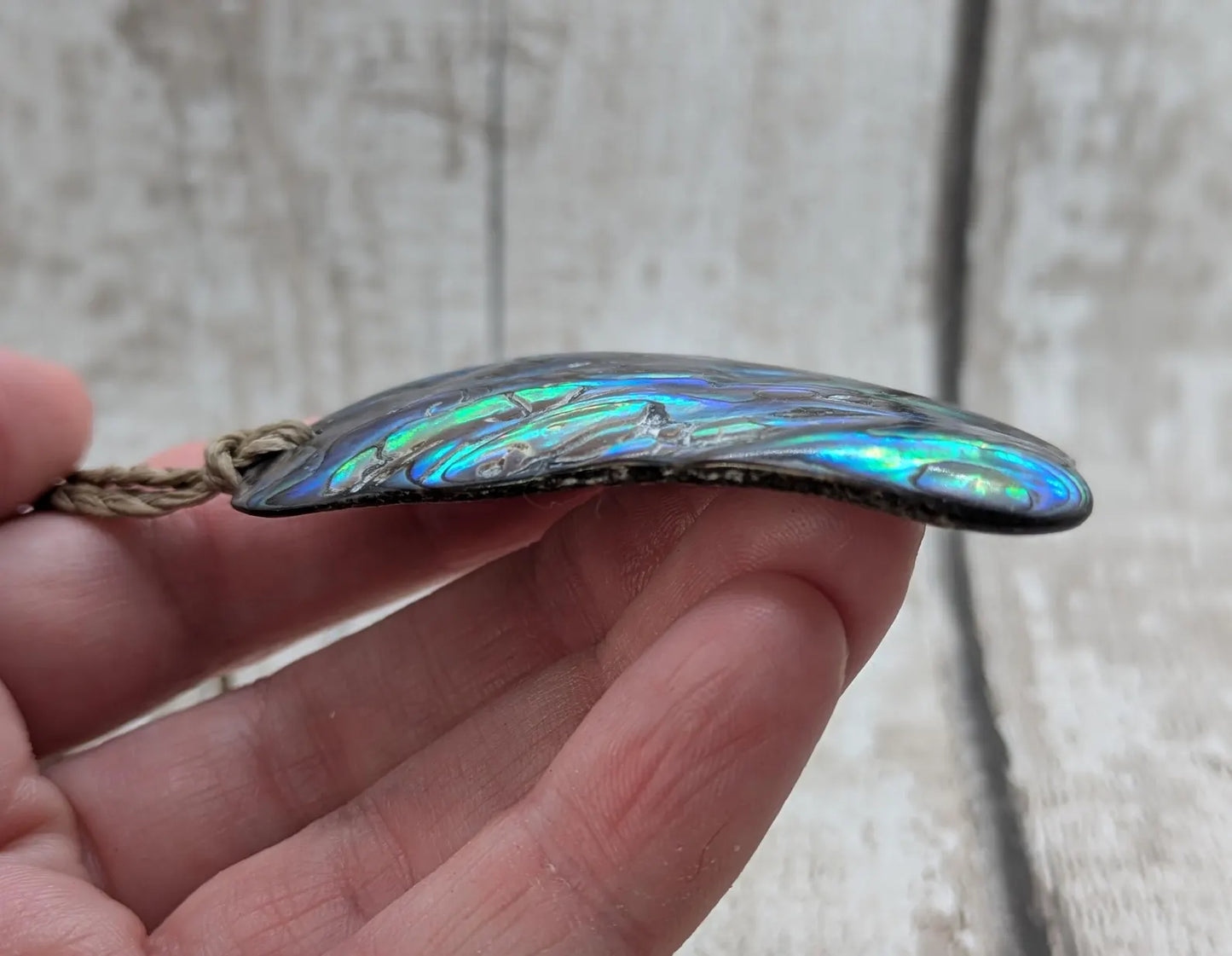 Wild New Zealand beach combed free form rainbow Pāua pendant
