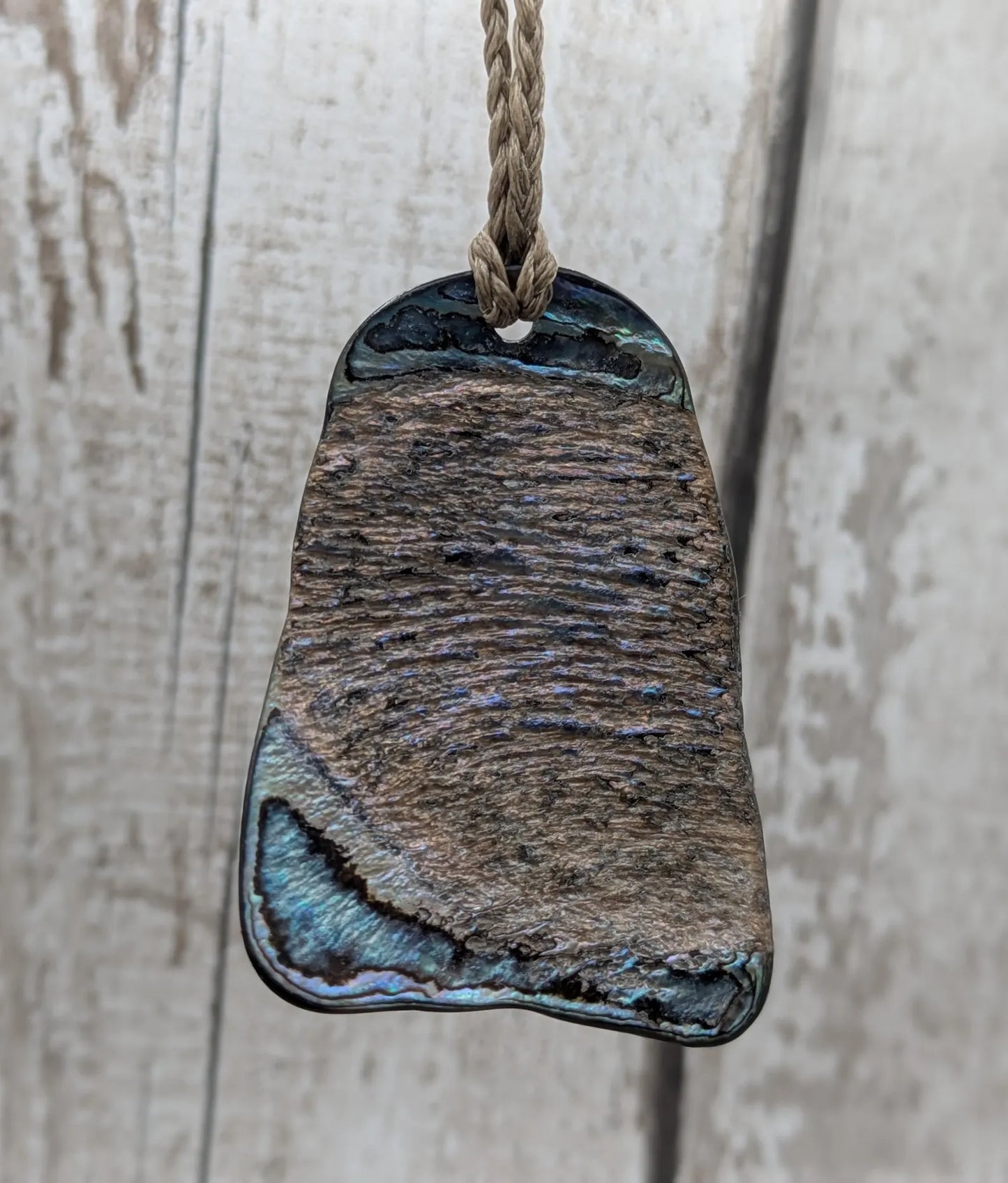 Wild New Zealand beach combed free form rainbow Pāua pendant
