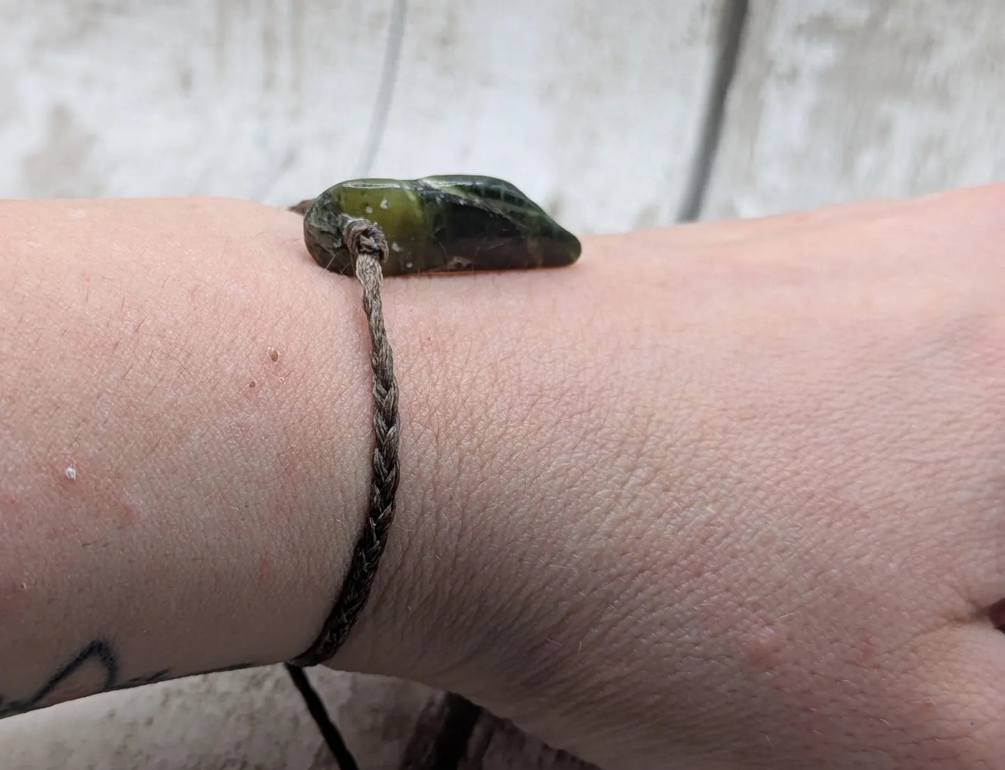 Adjustable New Zealand tumbled Pounamu greenstone jade bracelet.