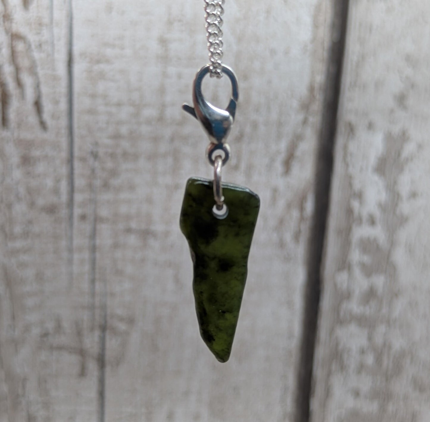 Tumbled New Zealand Pounamu greenstone jade clip on charm.