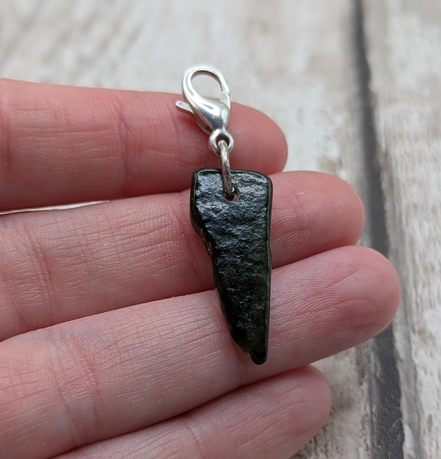 Tumbled New Zealand Pounamu greenstone jade clip on charm.