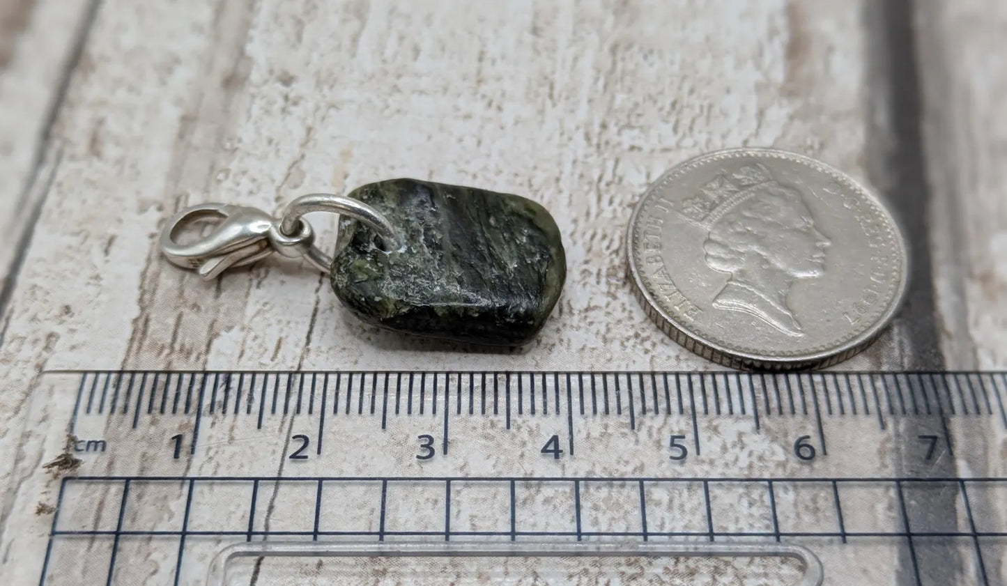 Tumbled New Zealand Pounamu greenstone jade clip on jewellery charm.