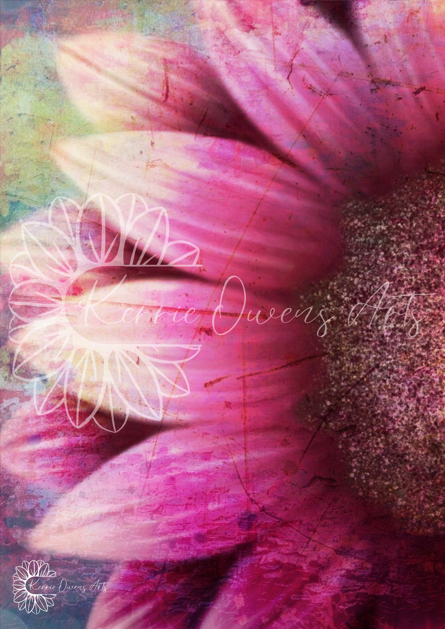 Textured pink sunflower poster print.