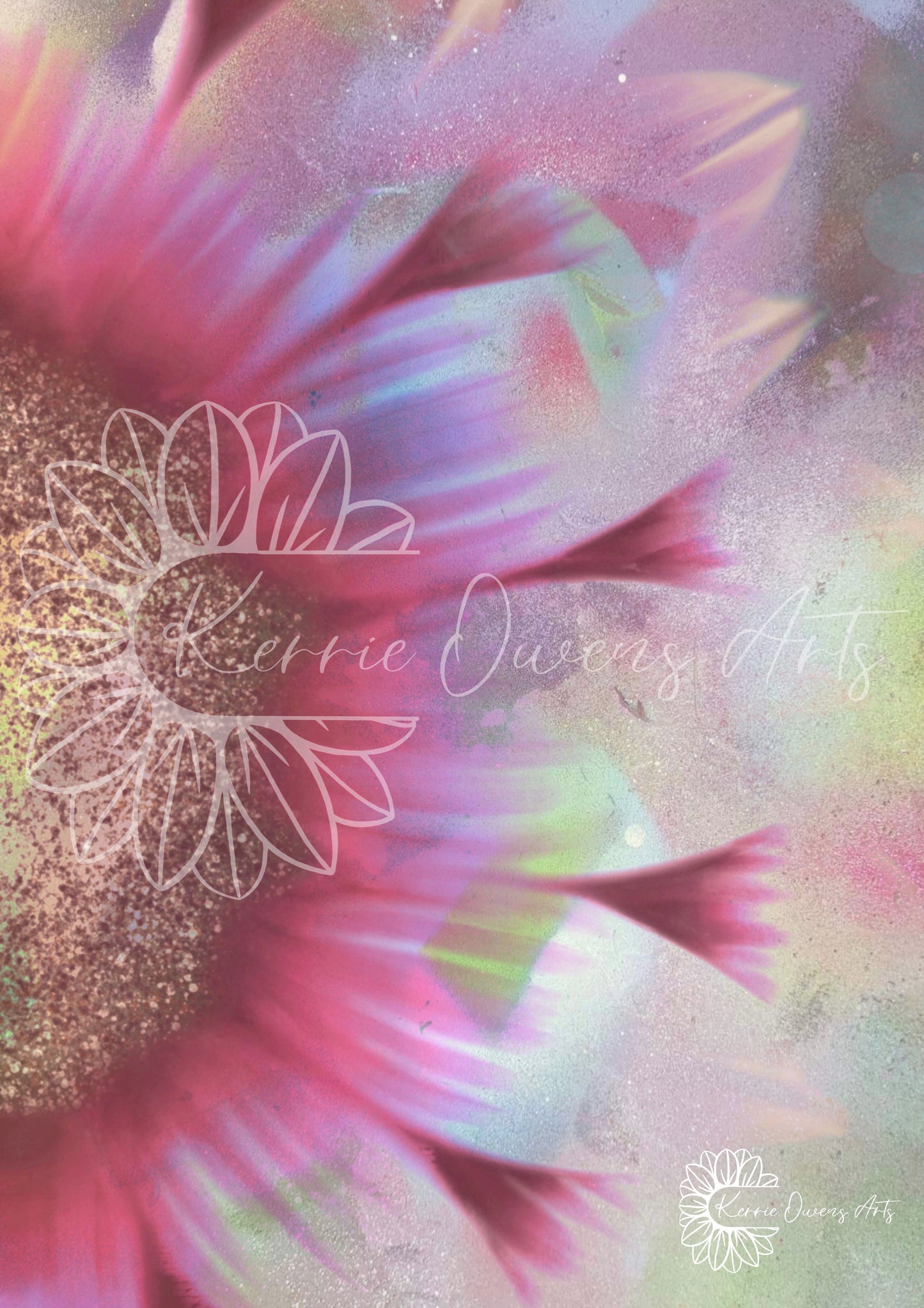 Spray painted pink sunflower poster print.