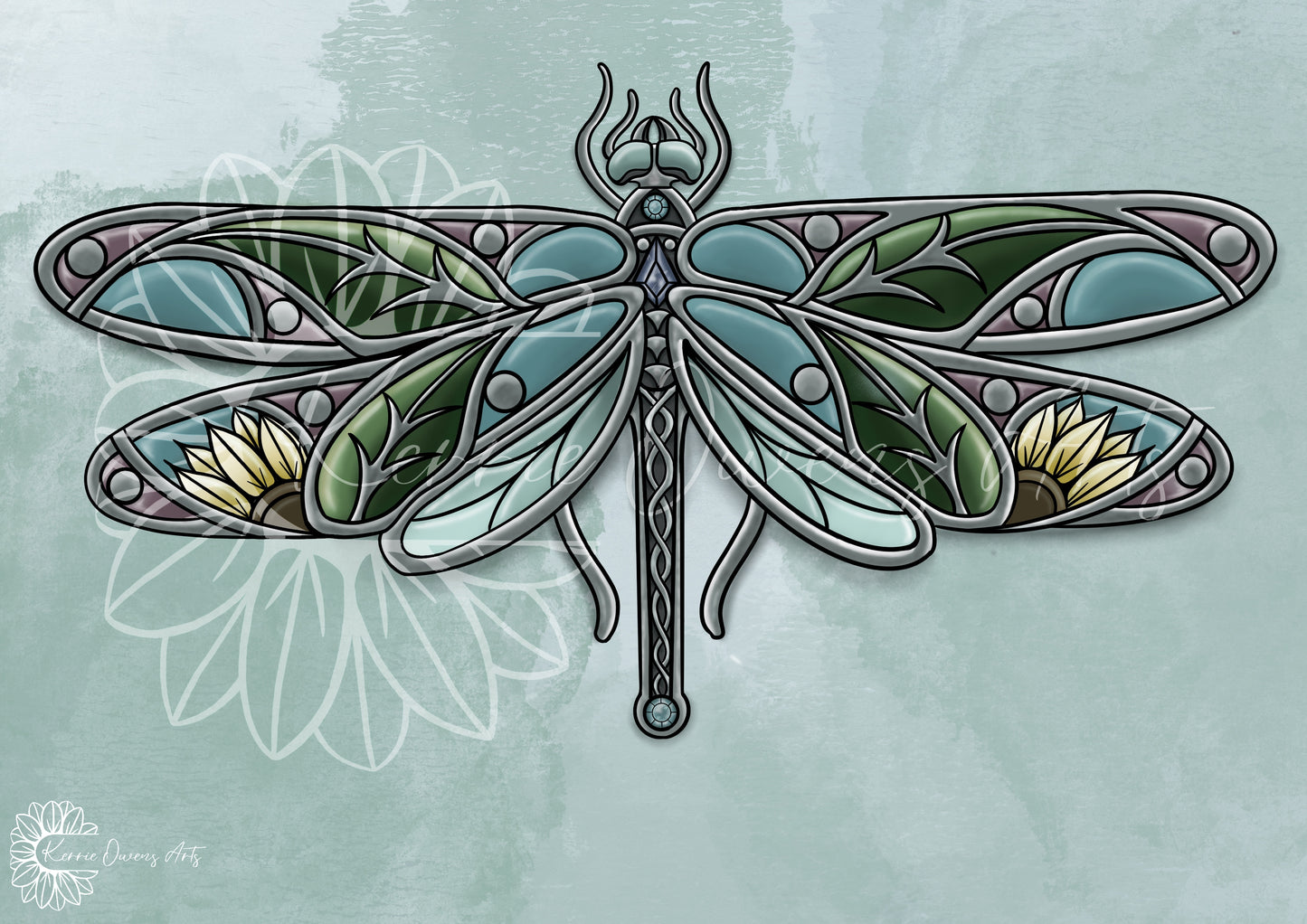 Stained glass dragonfly poster print.