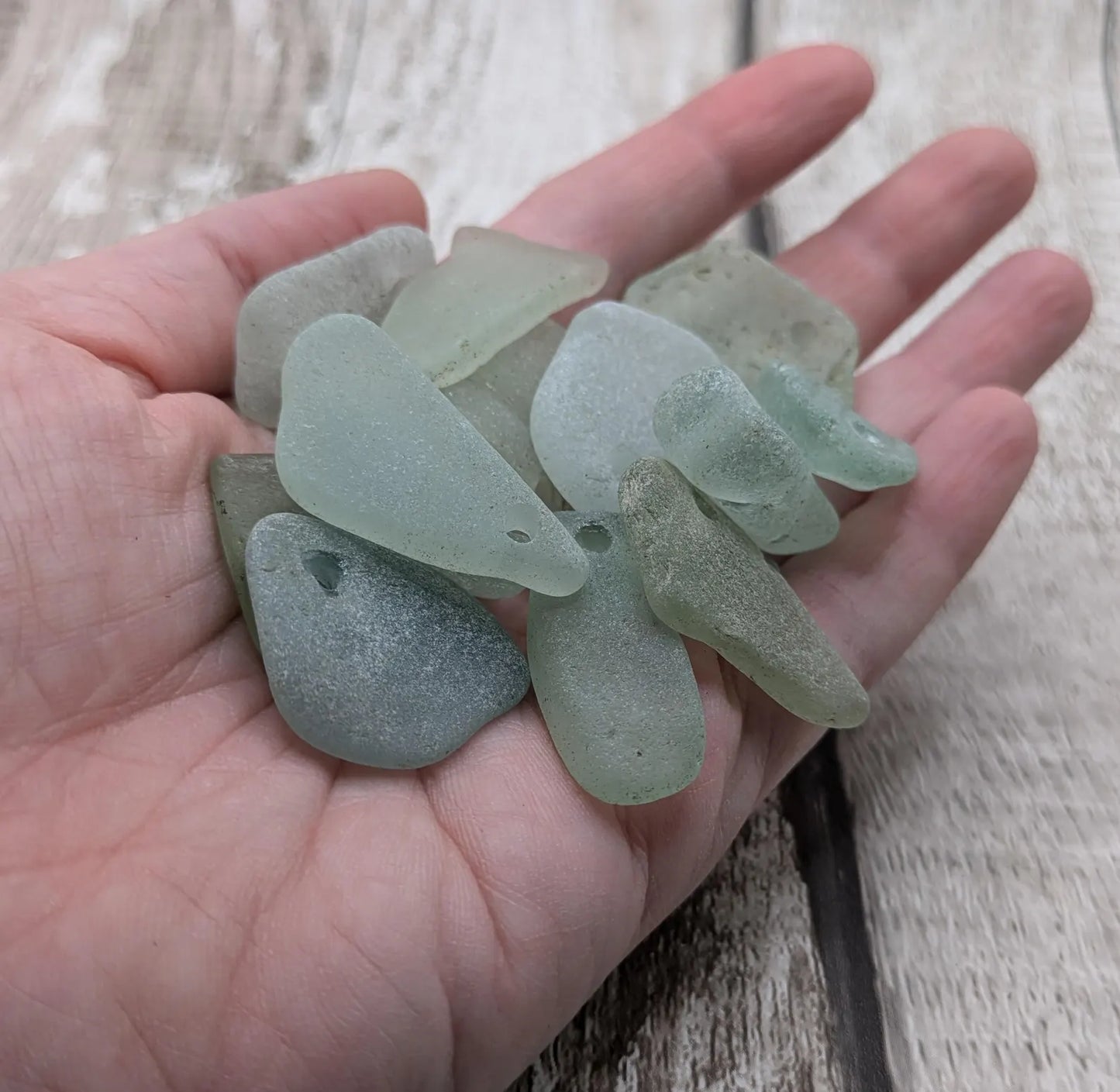 20 small Teal Sea Glass Hand Drilled Beads.